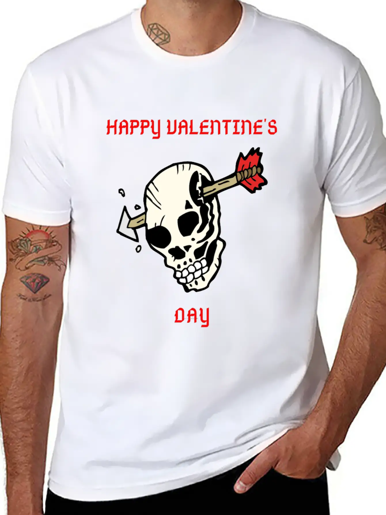 SKULL WITH ARROW VDAY Large Essential Cotton Tee For Daily Outfits ¨C Unisex Style