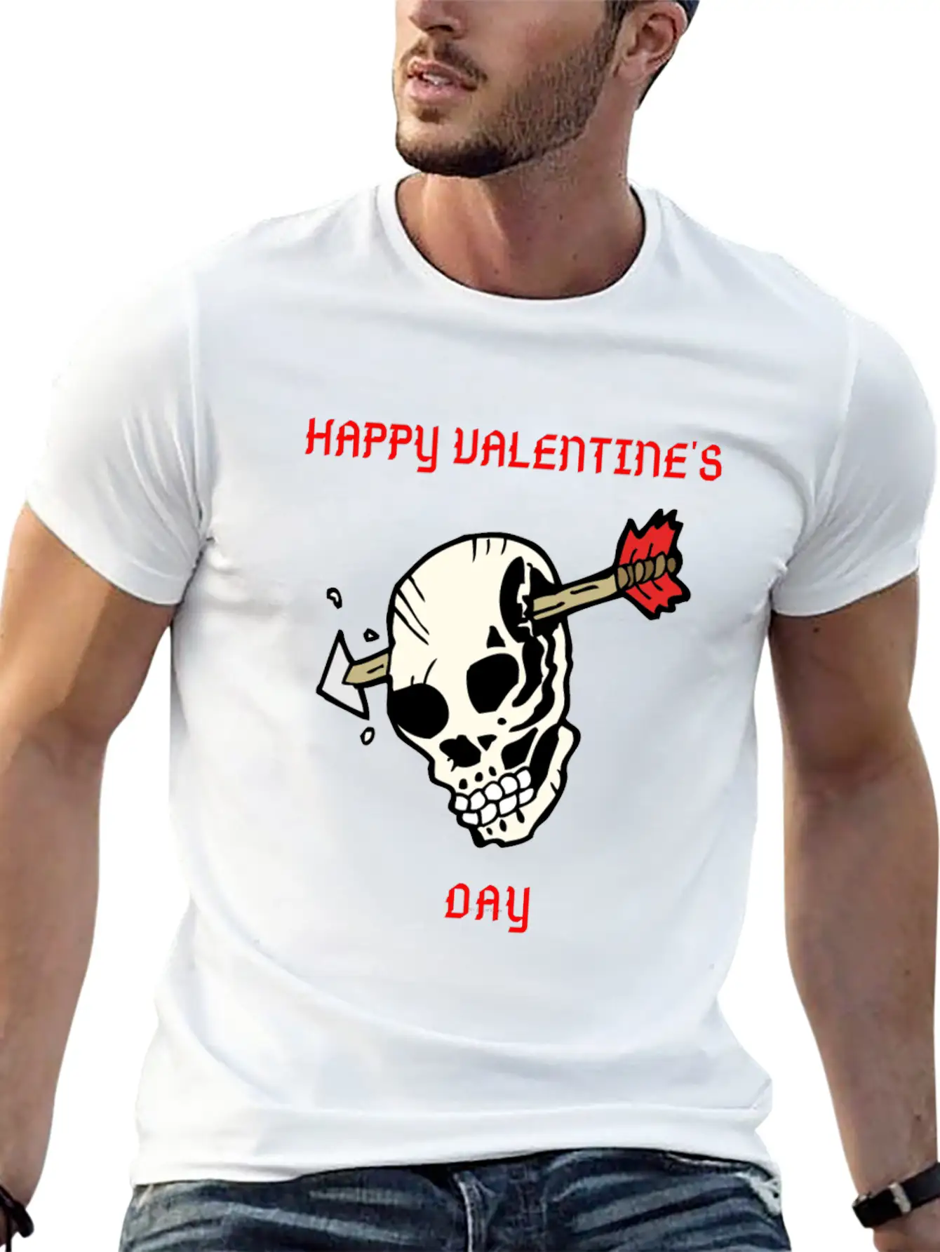 SKULL WITH ARROW VDAY Large Essential Cotton Tee For Daily Outfits ¨C Unisex Style