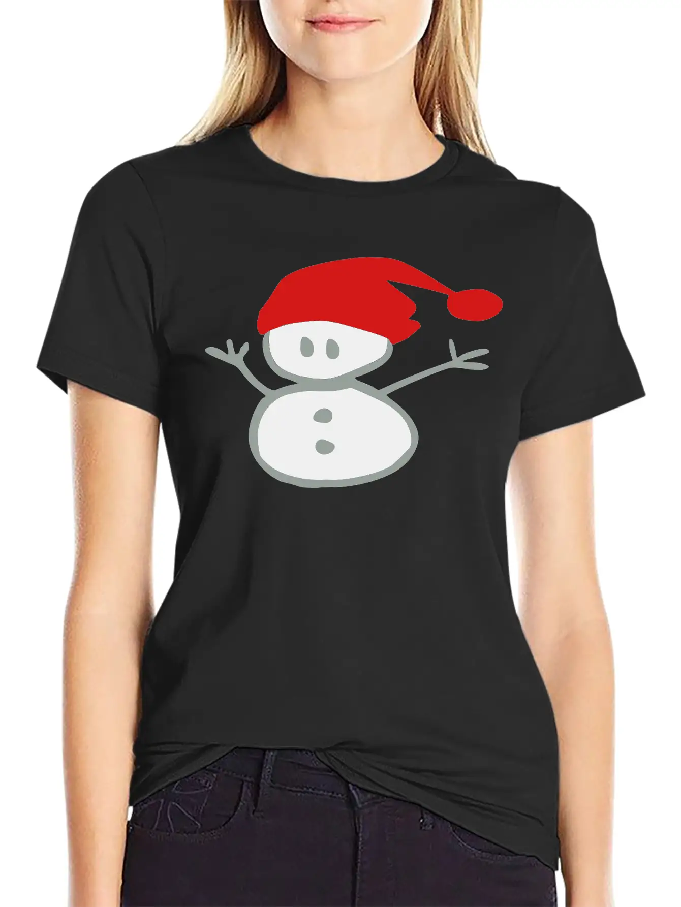 Snowman & Santa_hat Vector Art Soft Cotton Short Sleeve Tee ¨C Unisex Wardrobe Staple