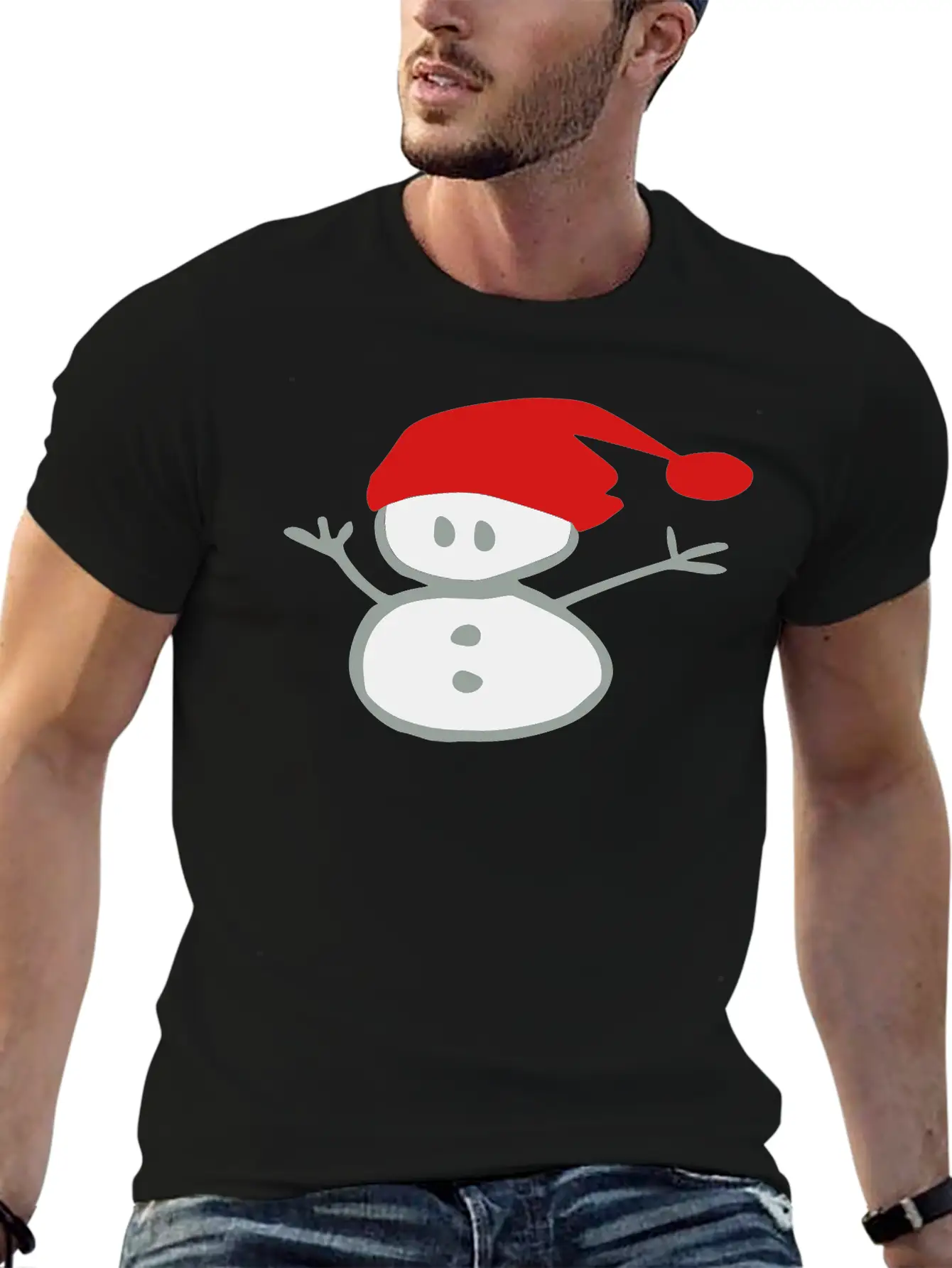 Snowman & Santa_hat Vector Art Soft Cotton Short Sleeve Tee ¨C Unisex Wardrobe Staple