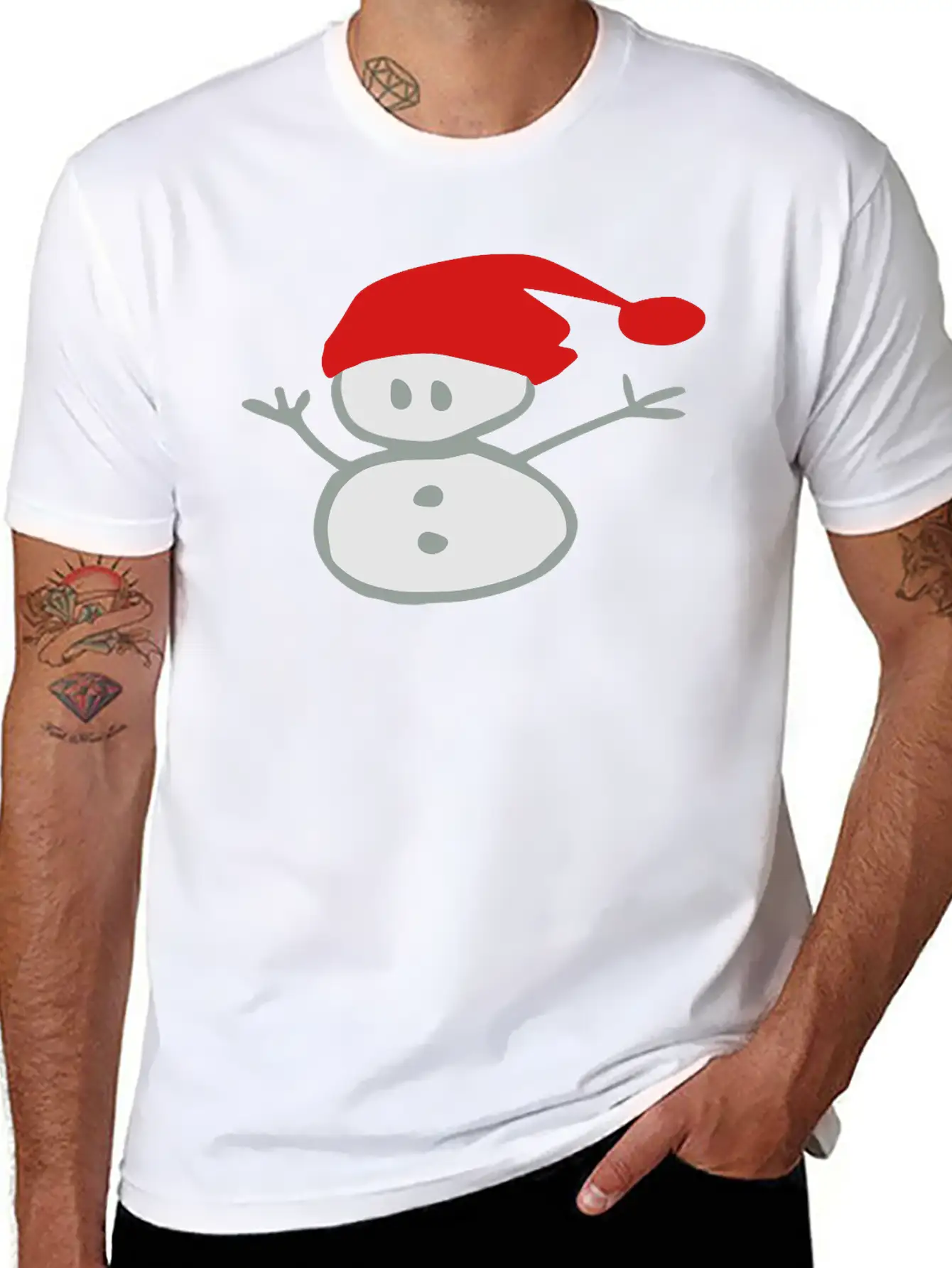 Snowman & Santa_hat Vector Art Soft Cotton Short Sleeve Tee ¨C Unisex Wardrobe Staple