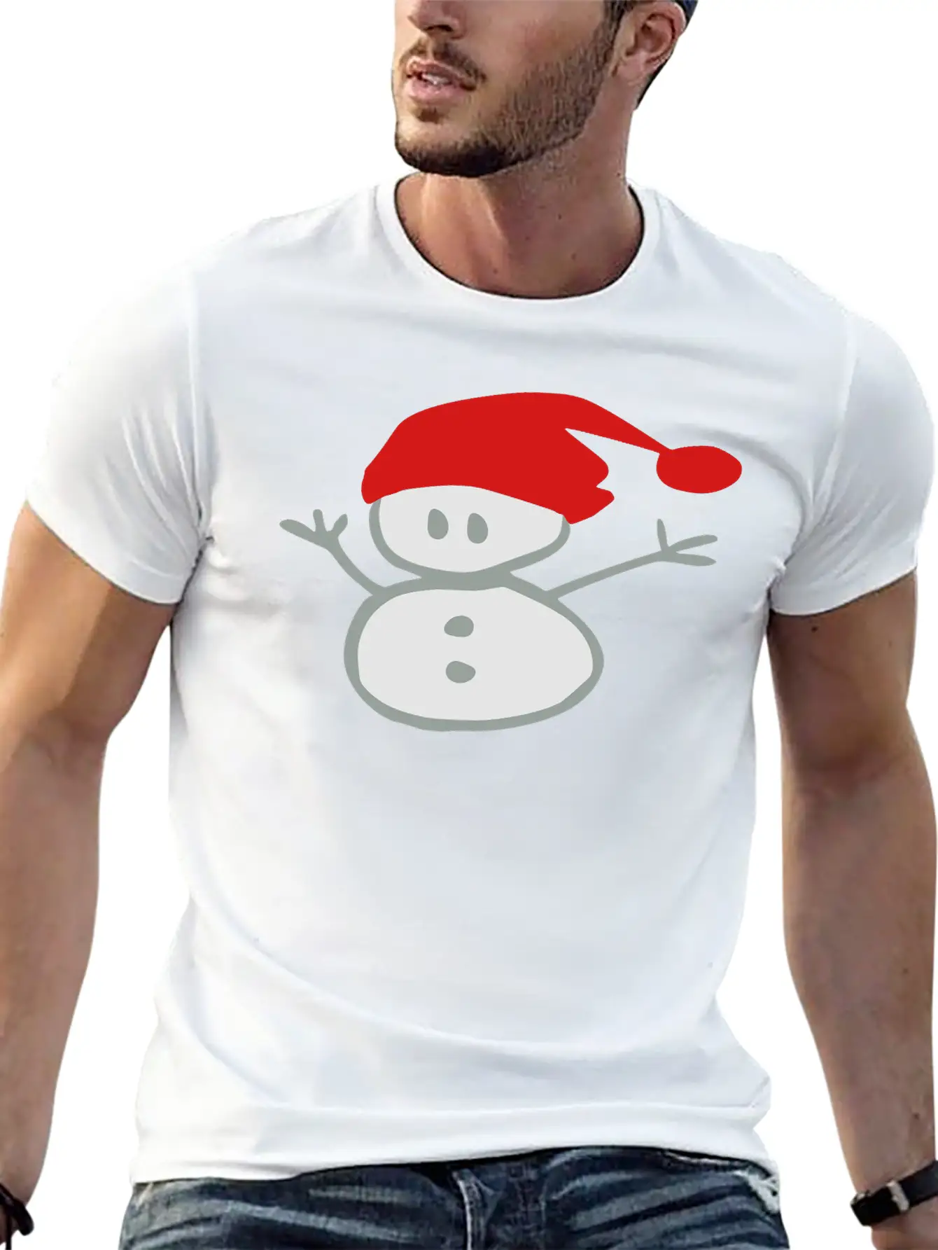Snowman & Santa_hat Vector Art Soft Cotton Short Sleeve Tee ¨C Unisex Wardrobe Staple