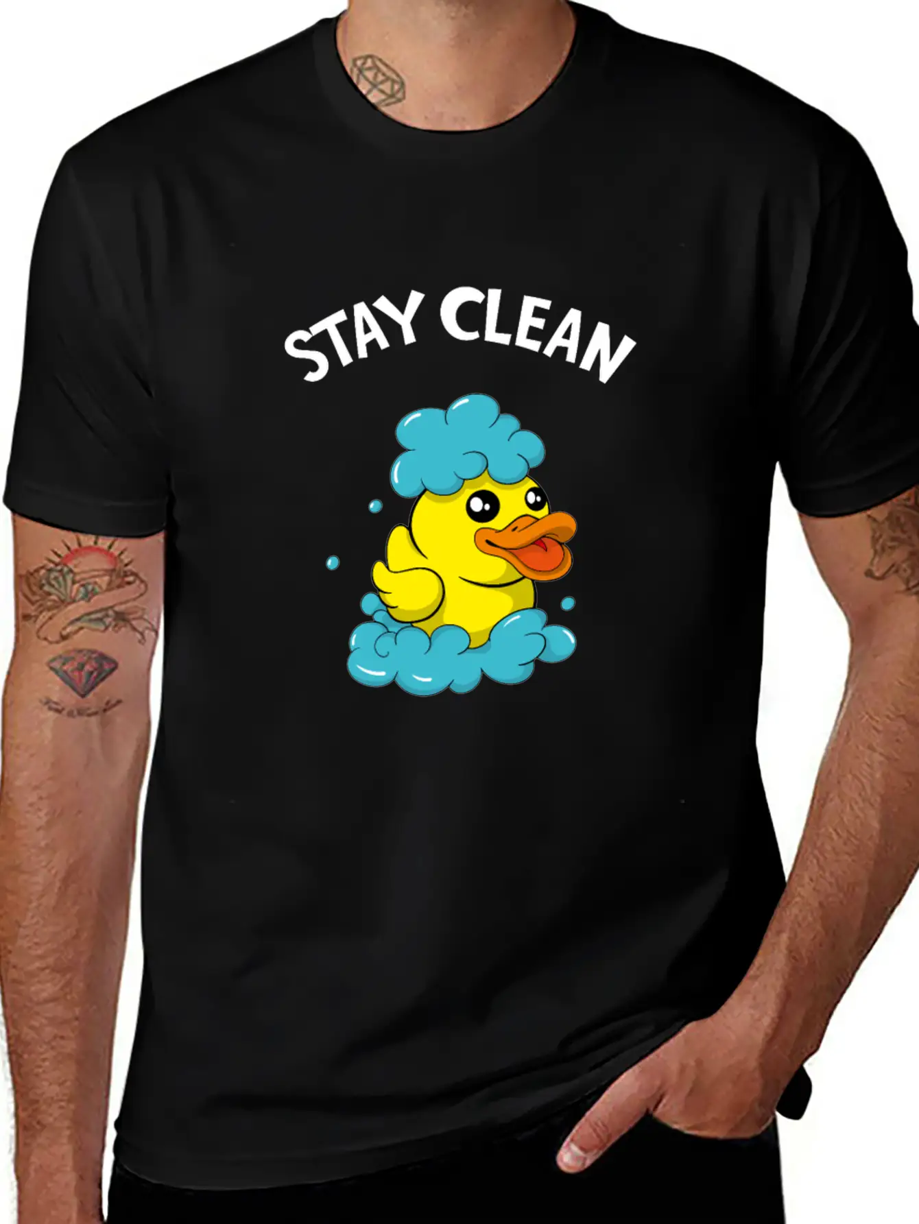 Soapmaker Stay Clean Funny Bath Duck Basic Graphic T-Shirt ¨C Daily Comfort In Soft Cotton