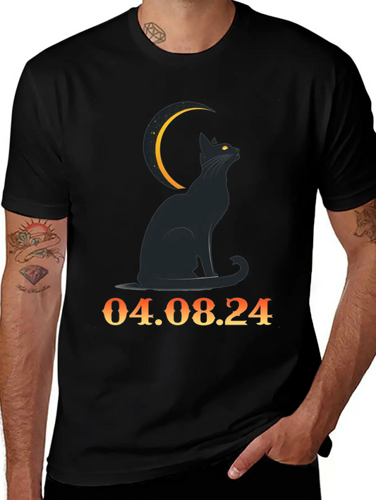 Solar Eclipse April 8 2024 Cat Total Solar Eclipse Basic Graphic T-Shirt ¨C Daily Comfort In Soft Cotton