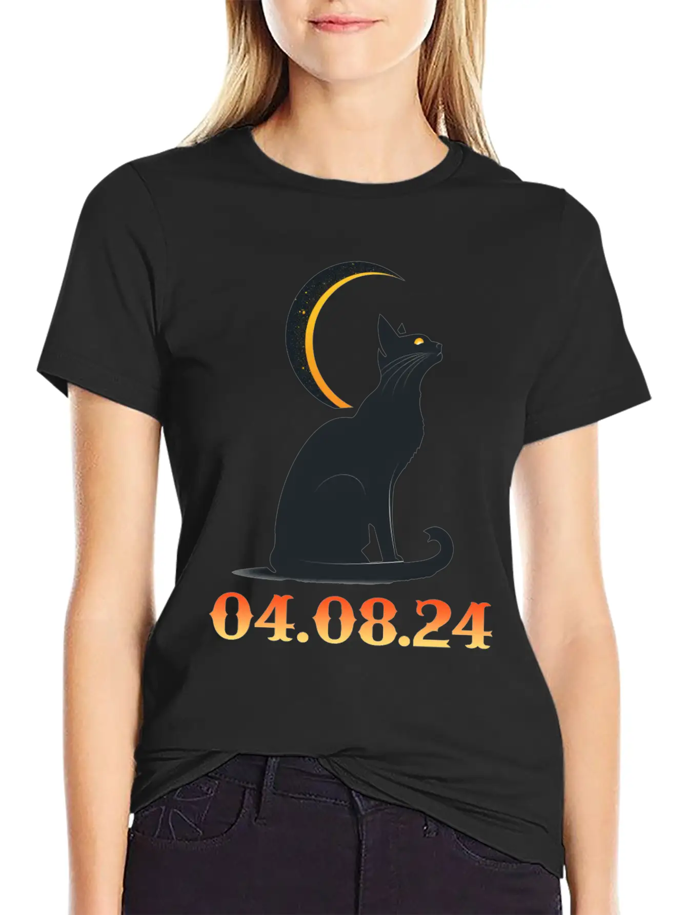 Solar Eclipse April 8 2024 Cat Total Solar Eclipse Basic Graphic T-Shirt ¨C Daily Comfort In Soft Cotton