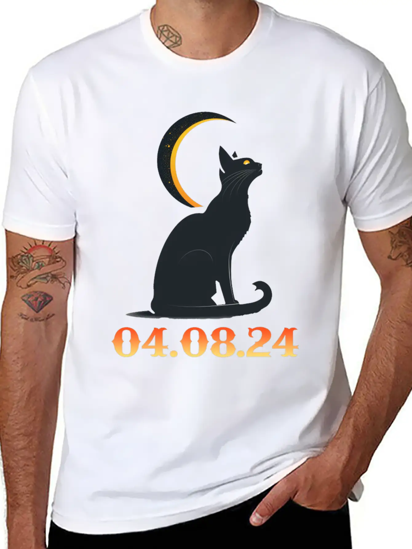 Solar Eclipse April 8 2024 Cat Total Solar Eclipse Basic Graphic T-Shirt ¨C Daily Comfort In Soft Cotton