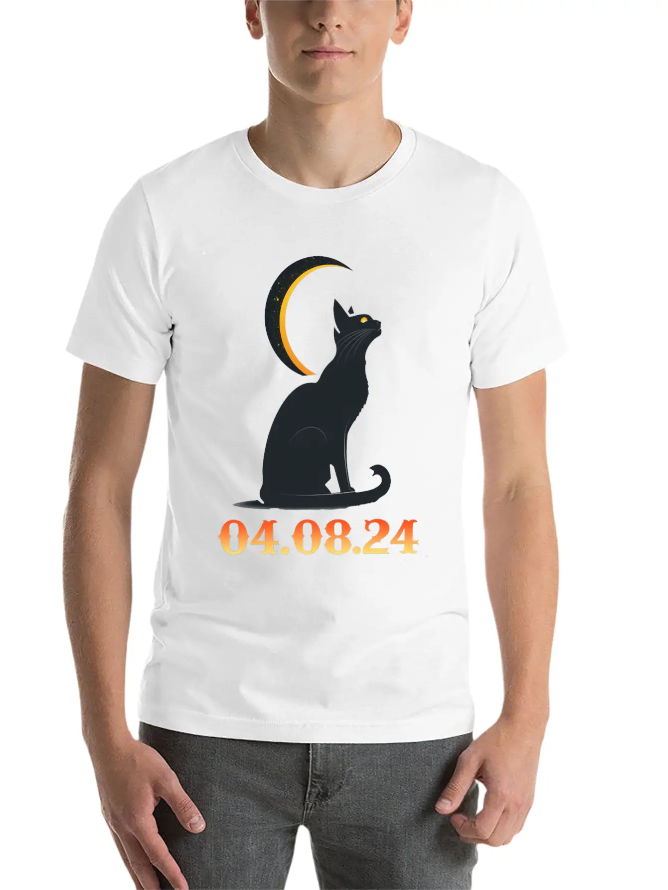 Solar Eclipse April 8 2024 Cat Total Solar Eclipse Basic Graphic T-Shirt ¨C Daily Comfort In Soft Cotton