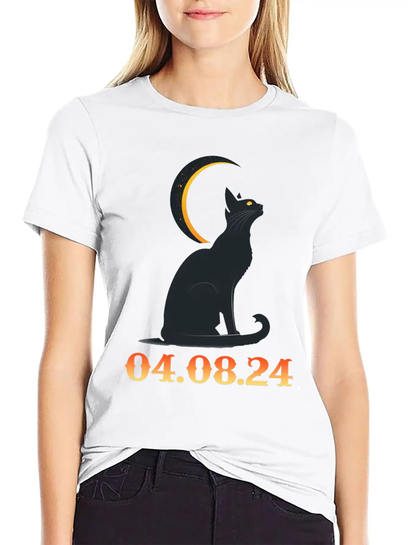 Solar Eclipse April 8 2024 Cat Total Solar Eclipse Basic Graphic T-Shirt ¨C Daily Comfort In Soft Cotton