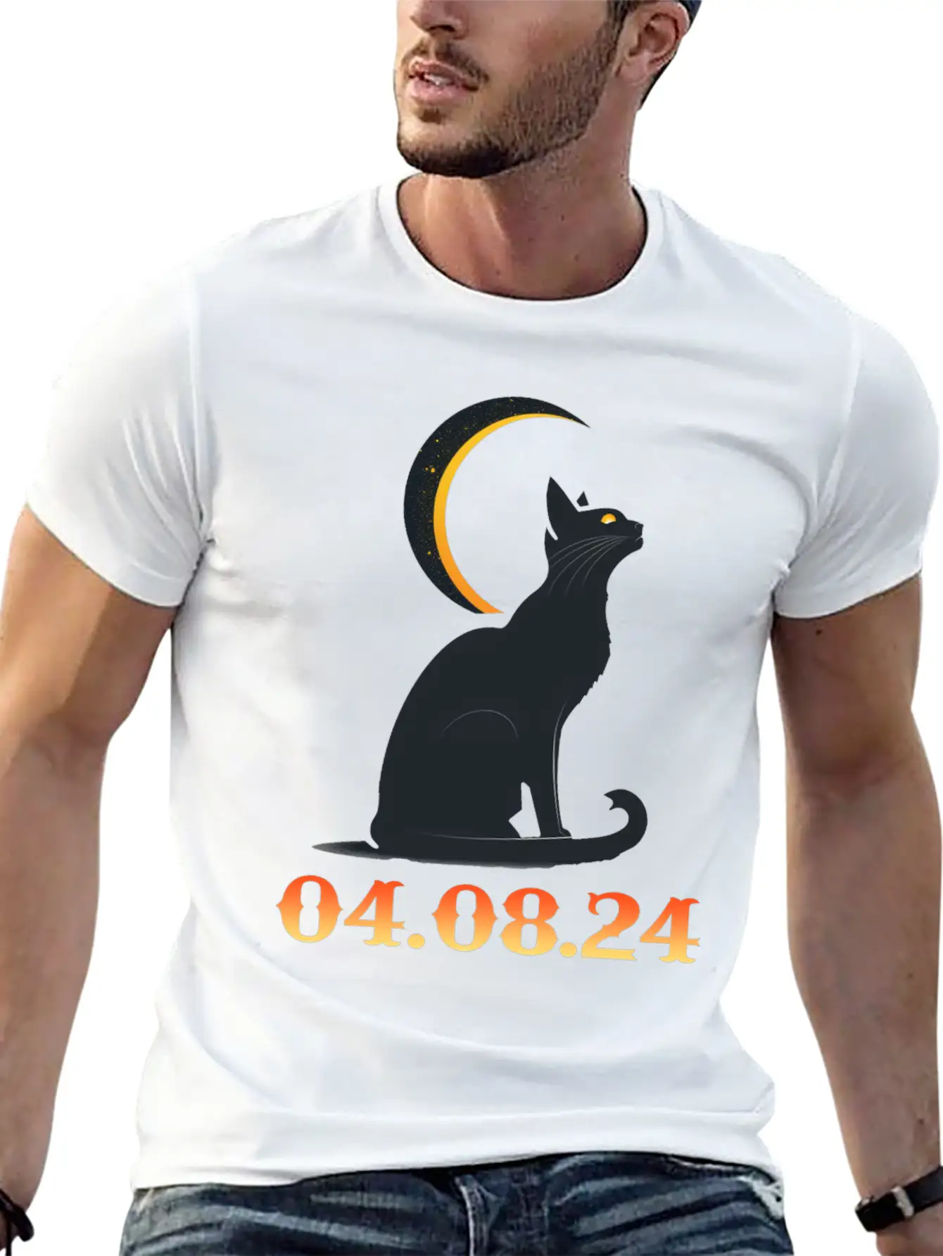 Solar Eclipse April 8 2024 Cat Total Solar Eclipse Basic Graphic T-Shirt ¨C Daily Comfort In Soft Cotton