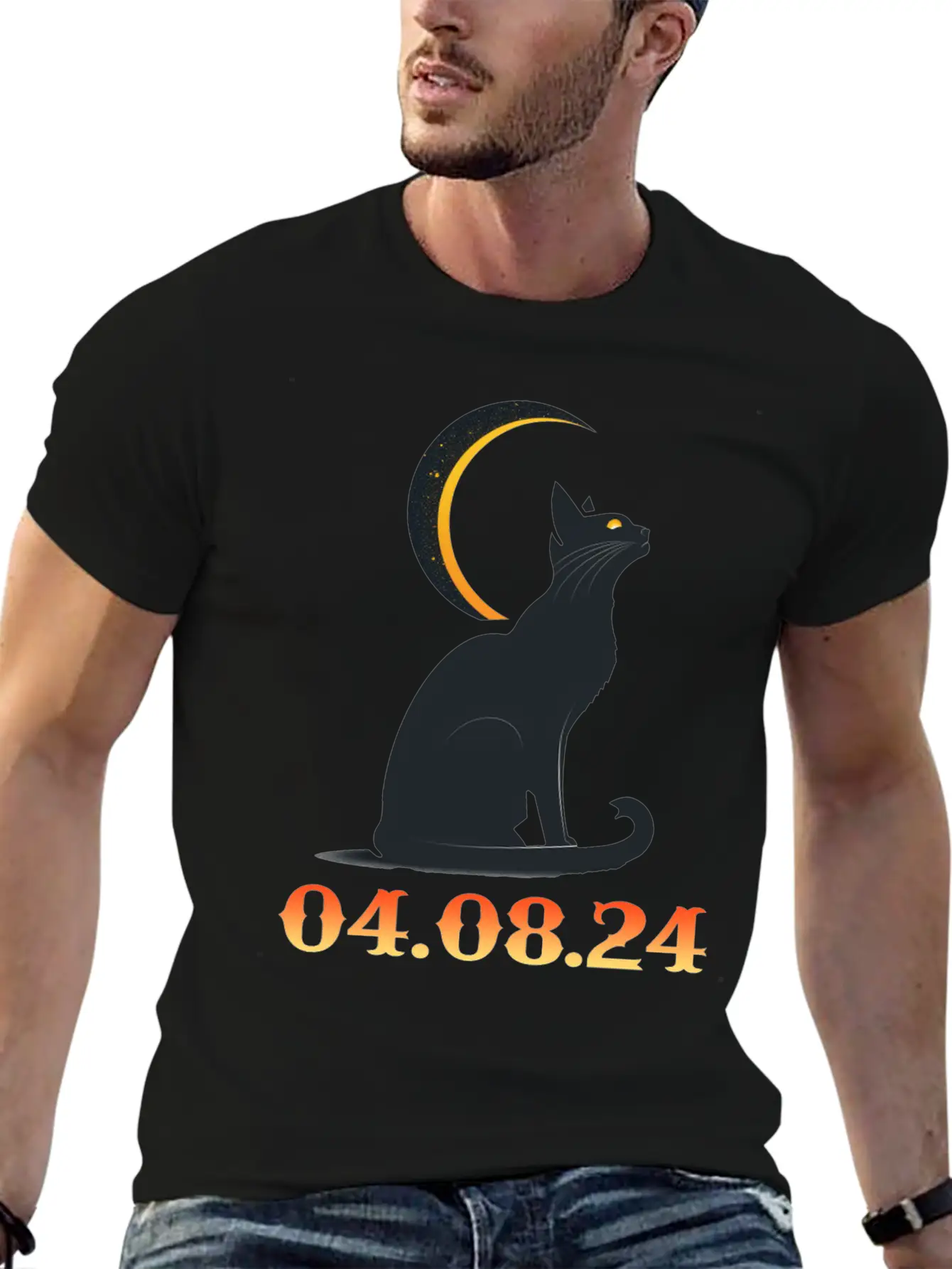 Solar Eclipse April 8 2024 Cat Total Solar Eclipse Basic Graphic T-Shirt ¨C Daily Comfort In Soft Cotton
