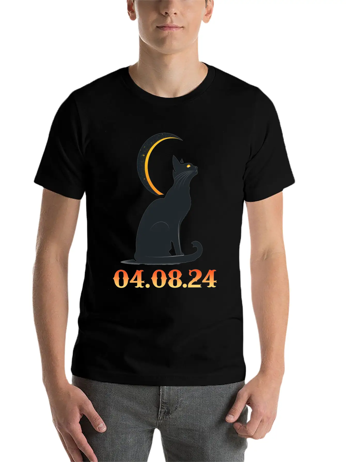 Solar Eclipse April 8 2024 Cat Total Solar Eclipse Basic Graphic T-Shirt ¨C Daily Comfort In Soft Cotton