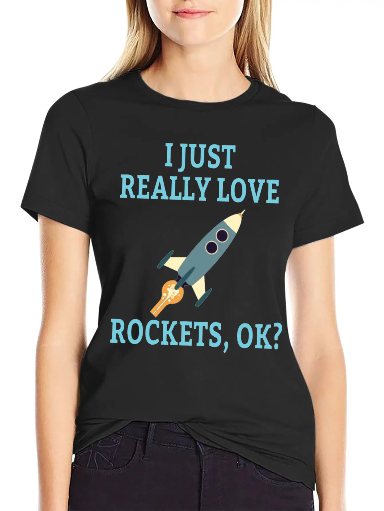 SPACE / ROCKET: I Just Love Rockets Basic Graphic T-Shirt ¨C Daily Comfort In Soft Cotton