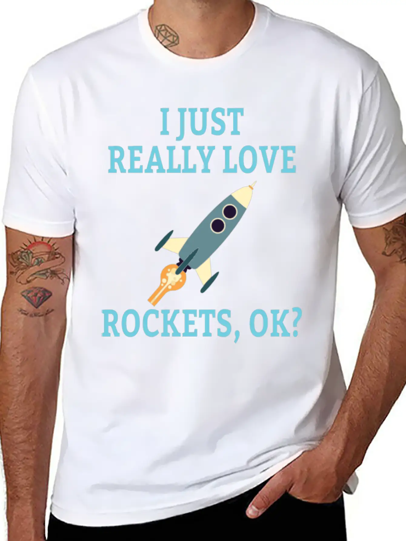SPACE / ROCKET: I Just Love Rockets Basic Graphic T-Shirt ¨C Daily Comfort In Soft Cotton