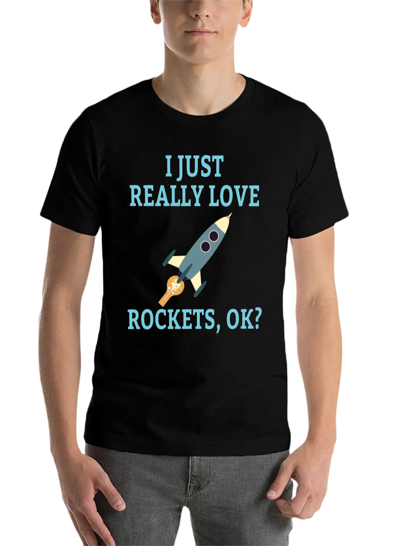 SPACE / ROCKET: I Just Love Rockets Basic Graphic T-Shirt ¨C Daily Comfort In Soft Cotton