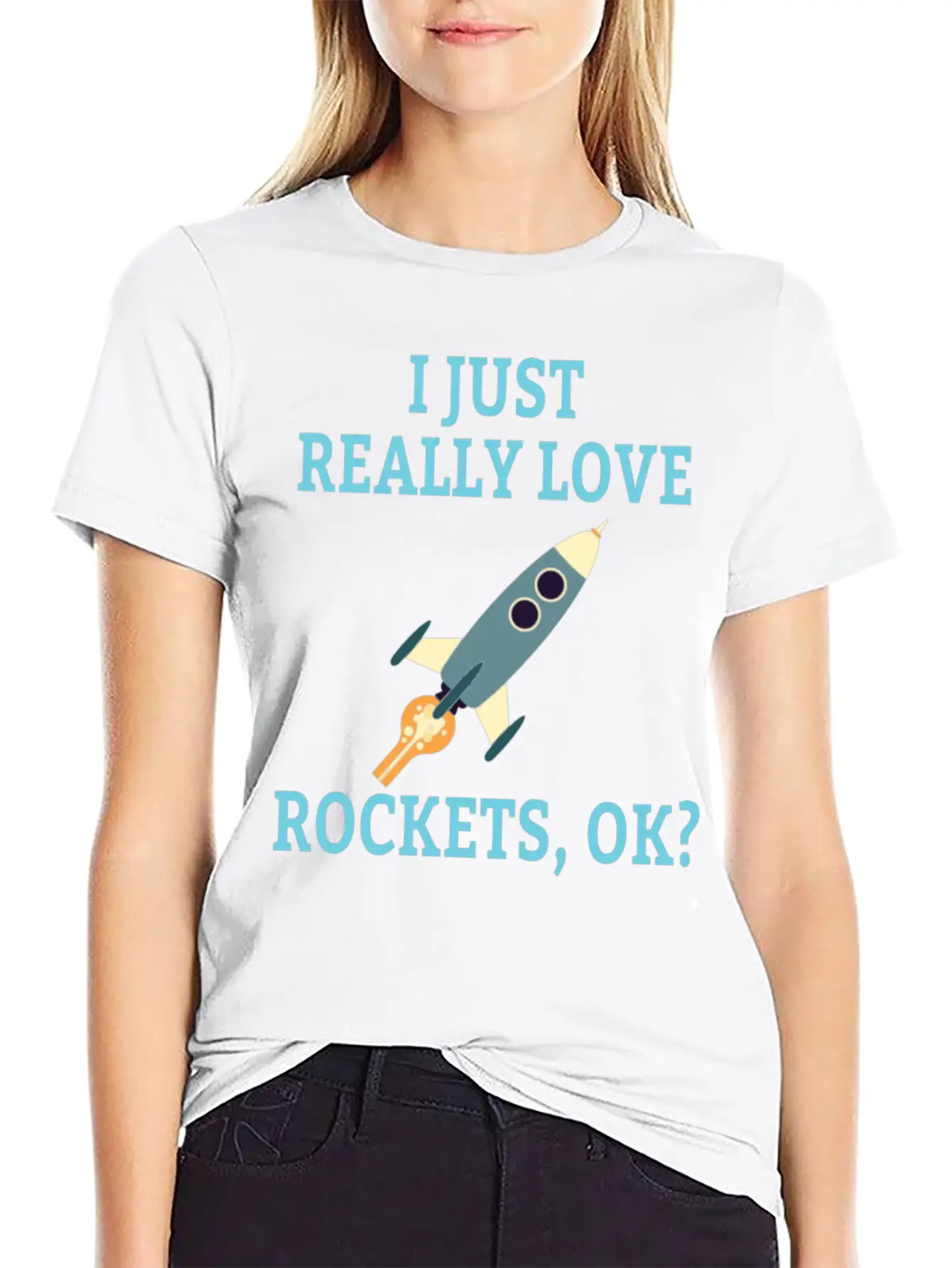 SPACE / ROCKET: I Just Love Rockets Basic Graphic T-Shirt ¨C Daily Comfort In Soft Cotton