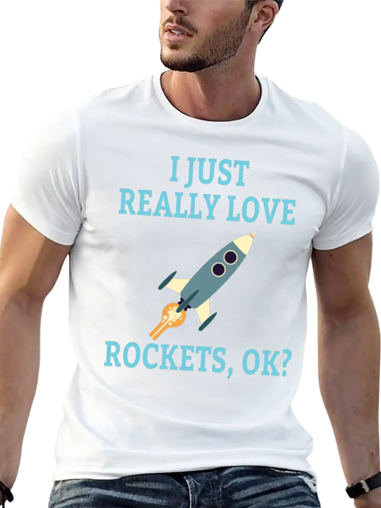 SPACE / ROCKET: I Just Love Rockets Basic Graphic T-Shirt ¨C Daily Comfort In Soft Cotton