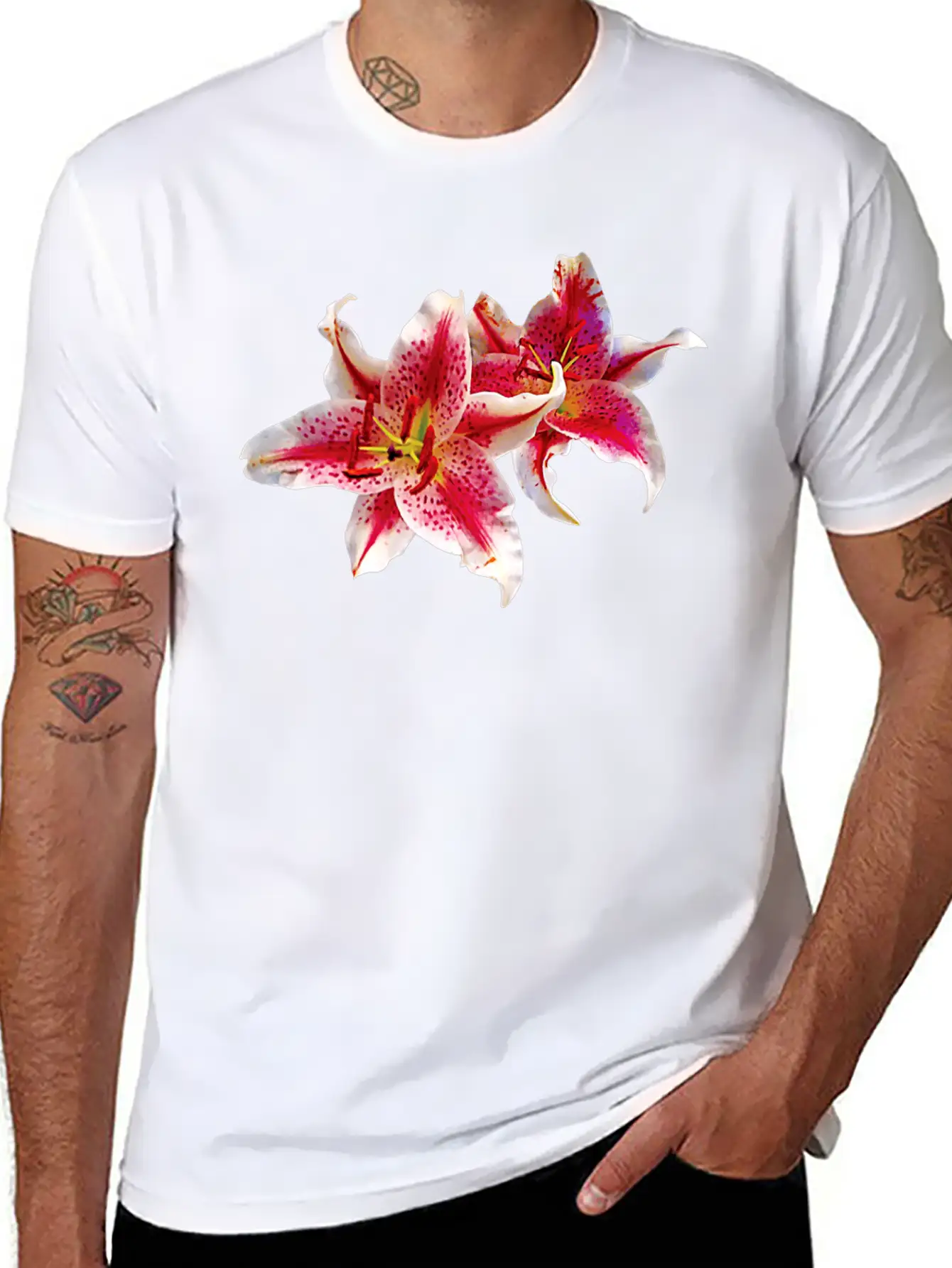 Stargazer Lily Pair Basic Graphic T-Shirt ¨C Daily Comfort In Soft Cotton