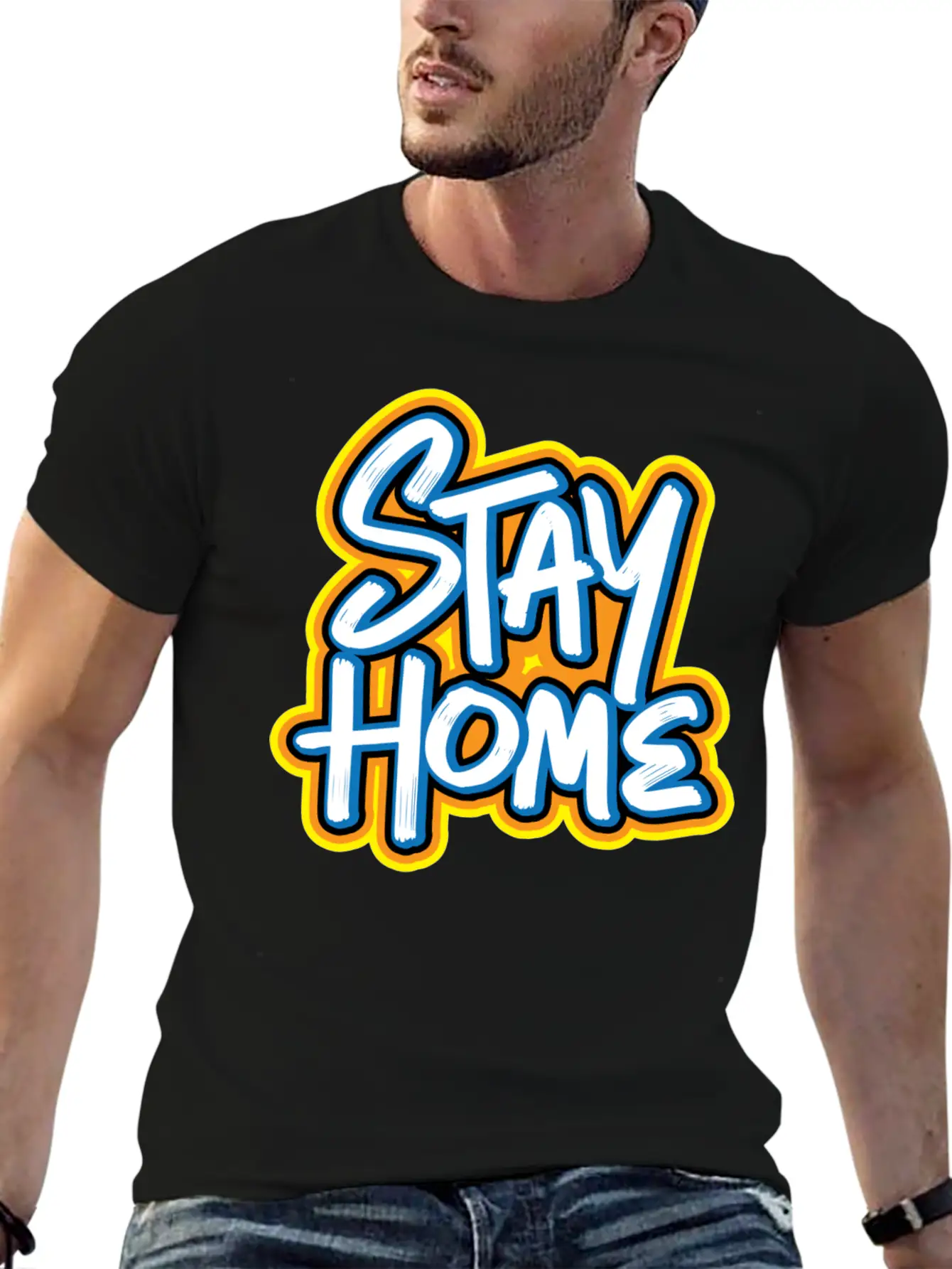 Stay Home Graffiti Basic Graphic T-Shirt ¨C Daily Comfort In Soft Cotton