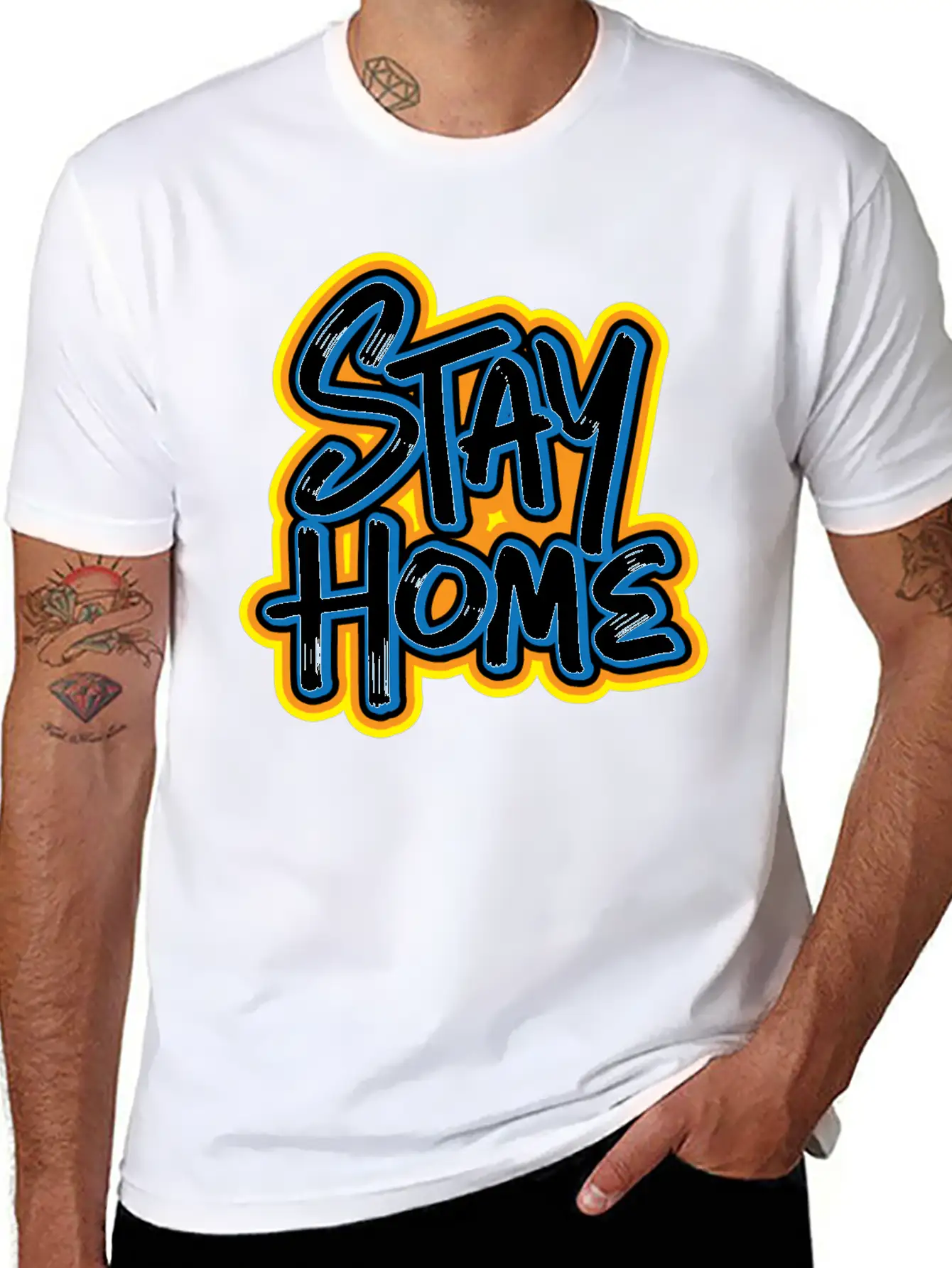 Stay Home Graffiti Basic Graphic T-Shirt ¨C Daily Comfort In Soft Cotton
