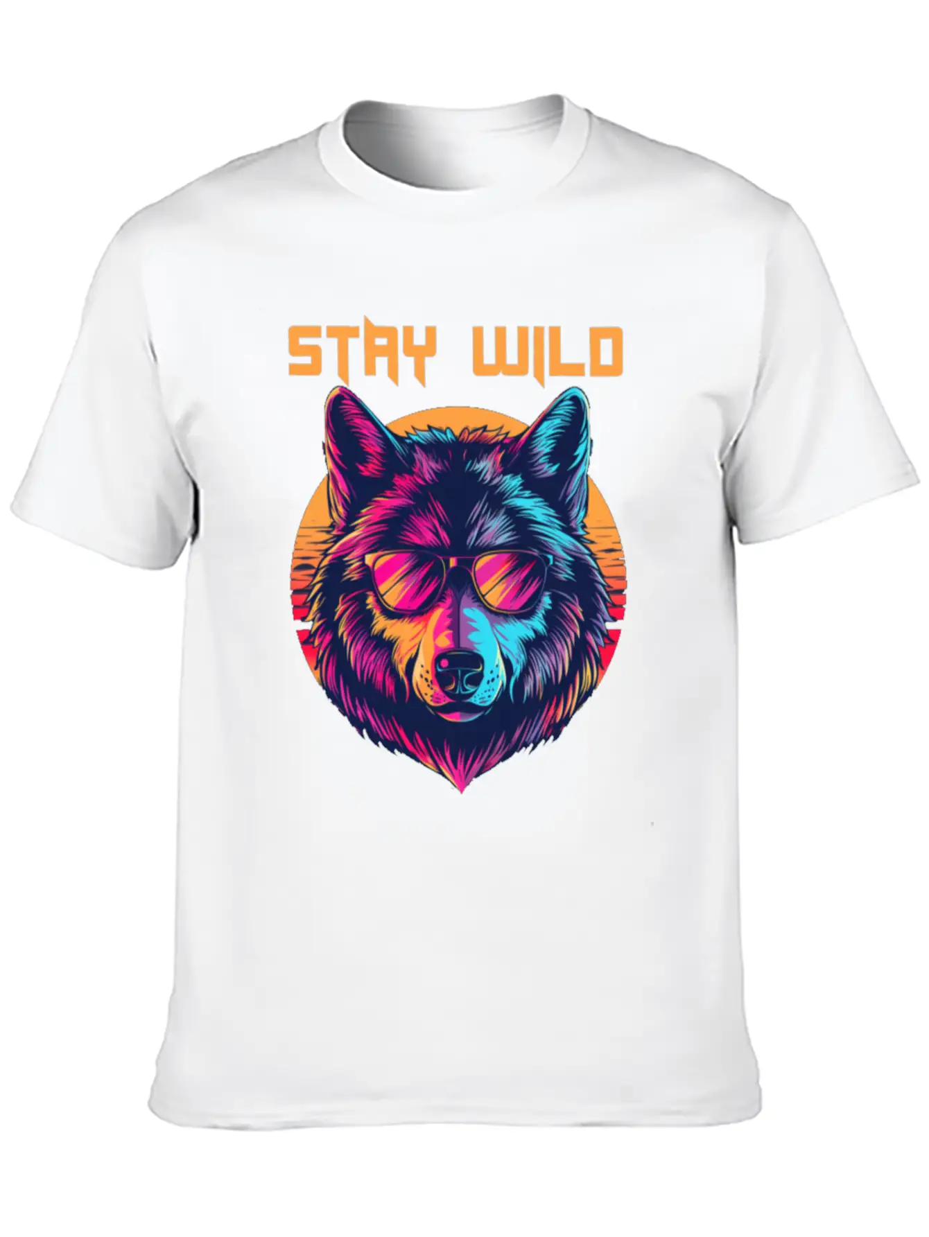 Stay Wild Wolf Colorful Retro Animal Sunglasses Essential Cotton Tee For Daily Outfits ¨C Unisex Style