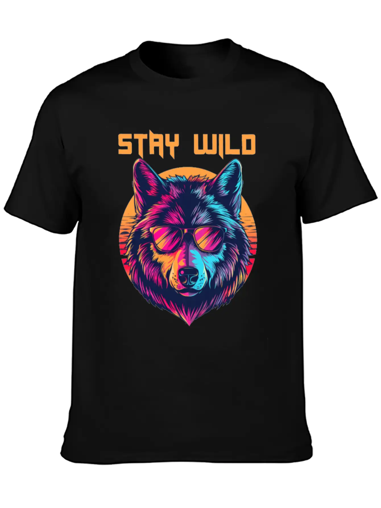 Stay Wild Wolf Colorful Retro Animal Sunglasses Essential Cotton Tee For Daily Outfits ¨C Unisex Style