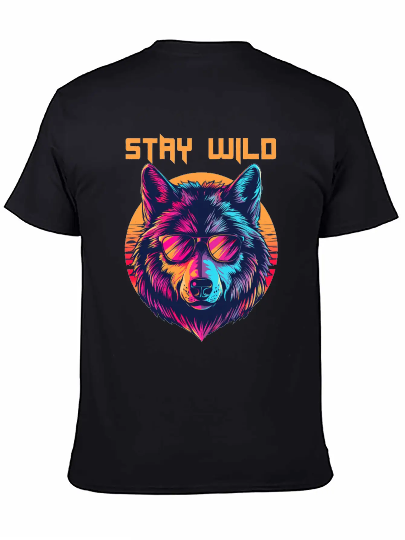 Stay Wild Wolf Colorful Retro Animal Sunglasses Essential Cotton Tee For Daily Outfits ¨C Unisex Style