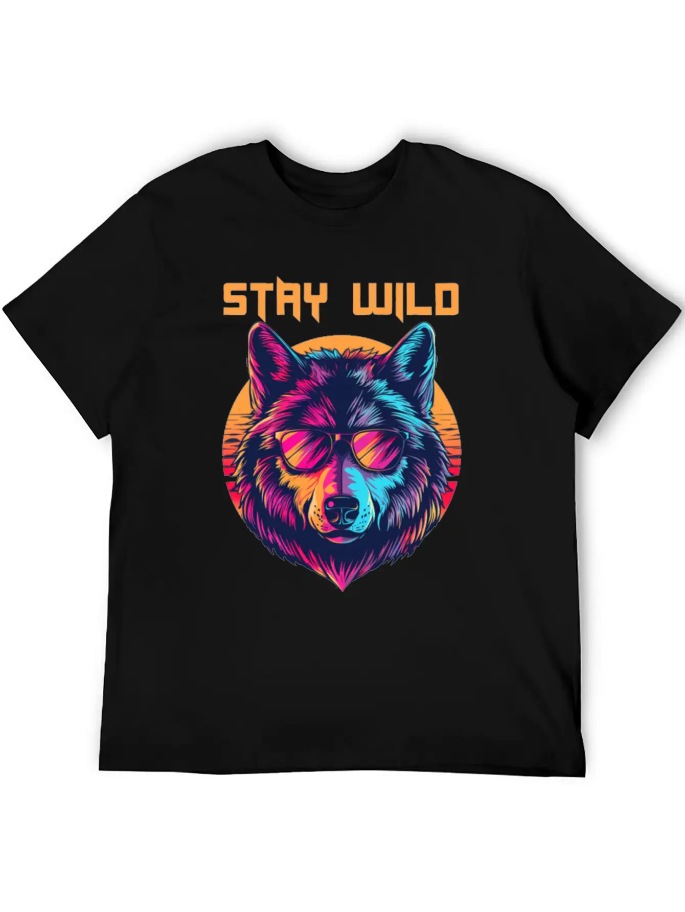 Stay Wild Wolf Colorful Retro Animal Sunglasses Essential Cotton Tee For Daily Outfits ¨C Unisex Style
