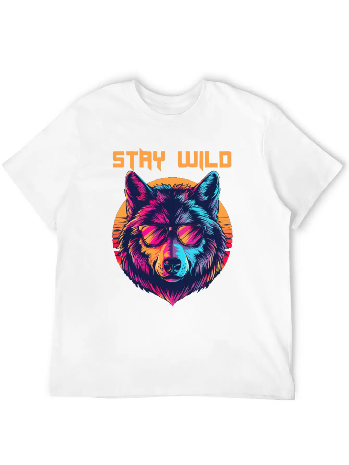 Stay Wild Wolf Colorful Retro Animal Sunglasses Essential Cotton Tee For Daily Outfits ¨C Unisex Style