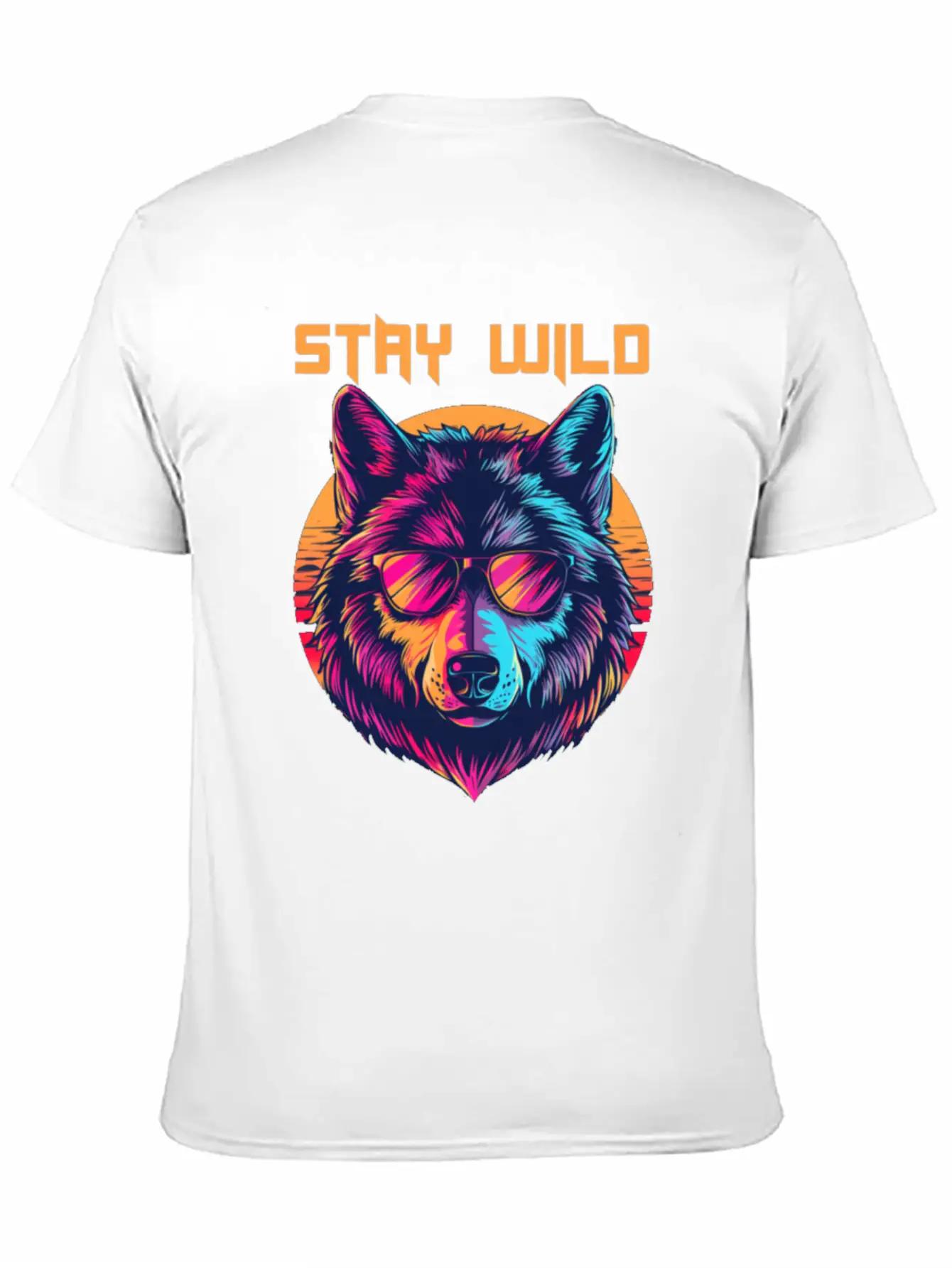 Stay Wild Wolf Colorful Retro Animal Sunglasses Essential Cotton Tee For Daily Outfits ¨C Unisex Style
