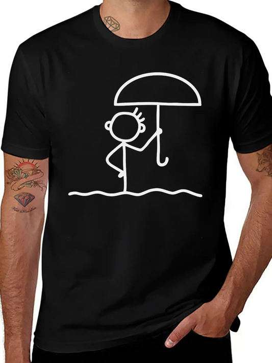 Stick Figure With Umbrella Essential Cotton Tee For Daily Outfits ¨C Unisex Style