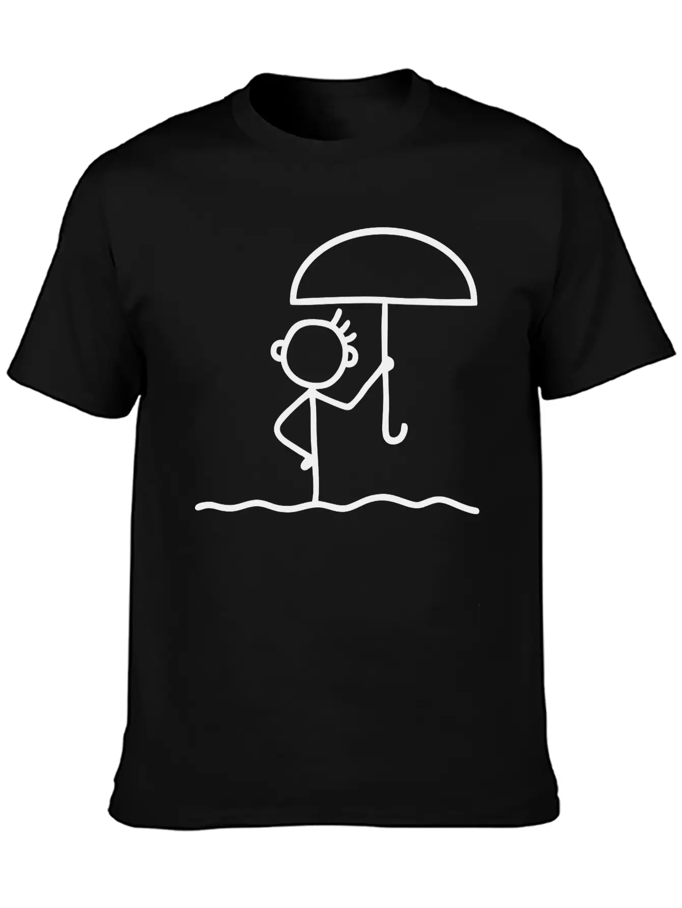 Stick Figure With Umbrella Essential Cotton Tee For Daily Outfits ¨C Unisex Style
