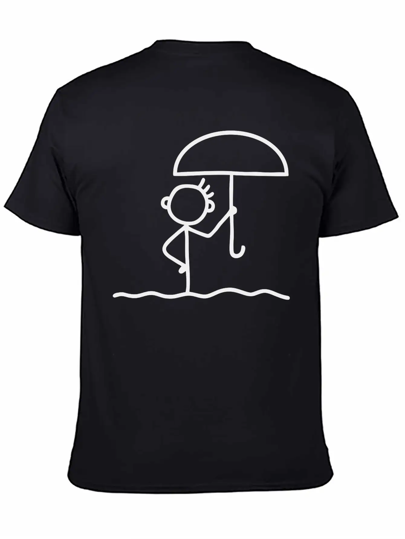 Stick Figure With Umbrella Essential Cotton Tee For Daily Outfits ¨C Unisex Style