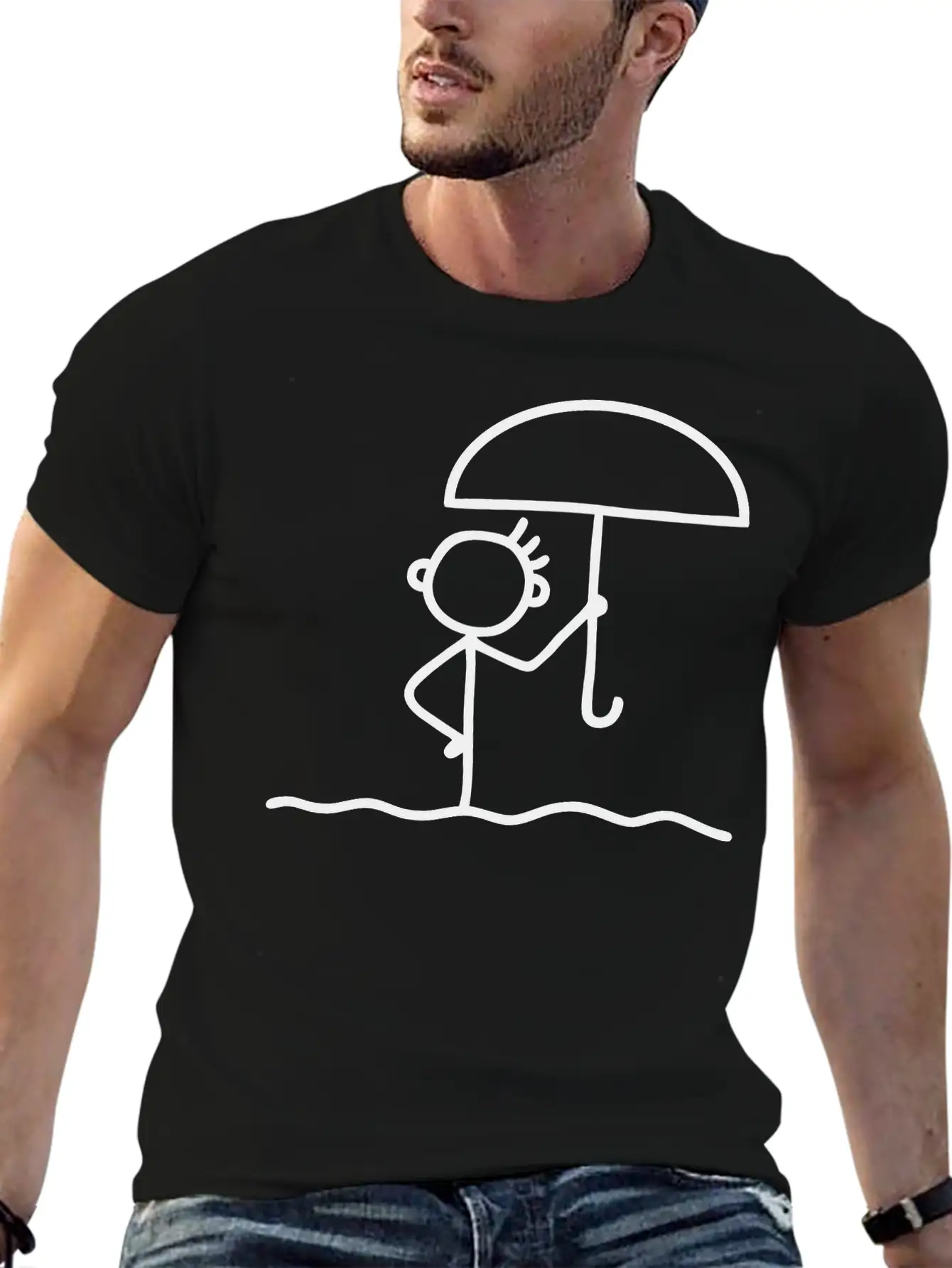Stick Figure With Umbrella Essential Cotton Tee For Daily Outfits ¨C Unisex Style