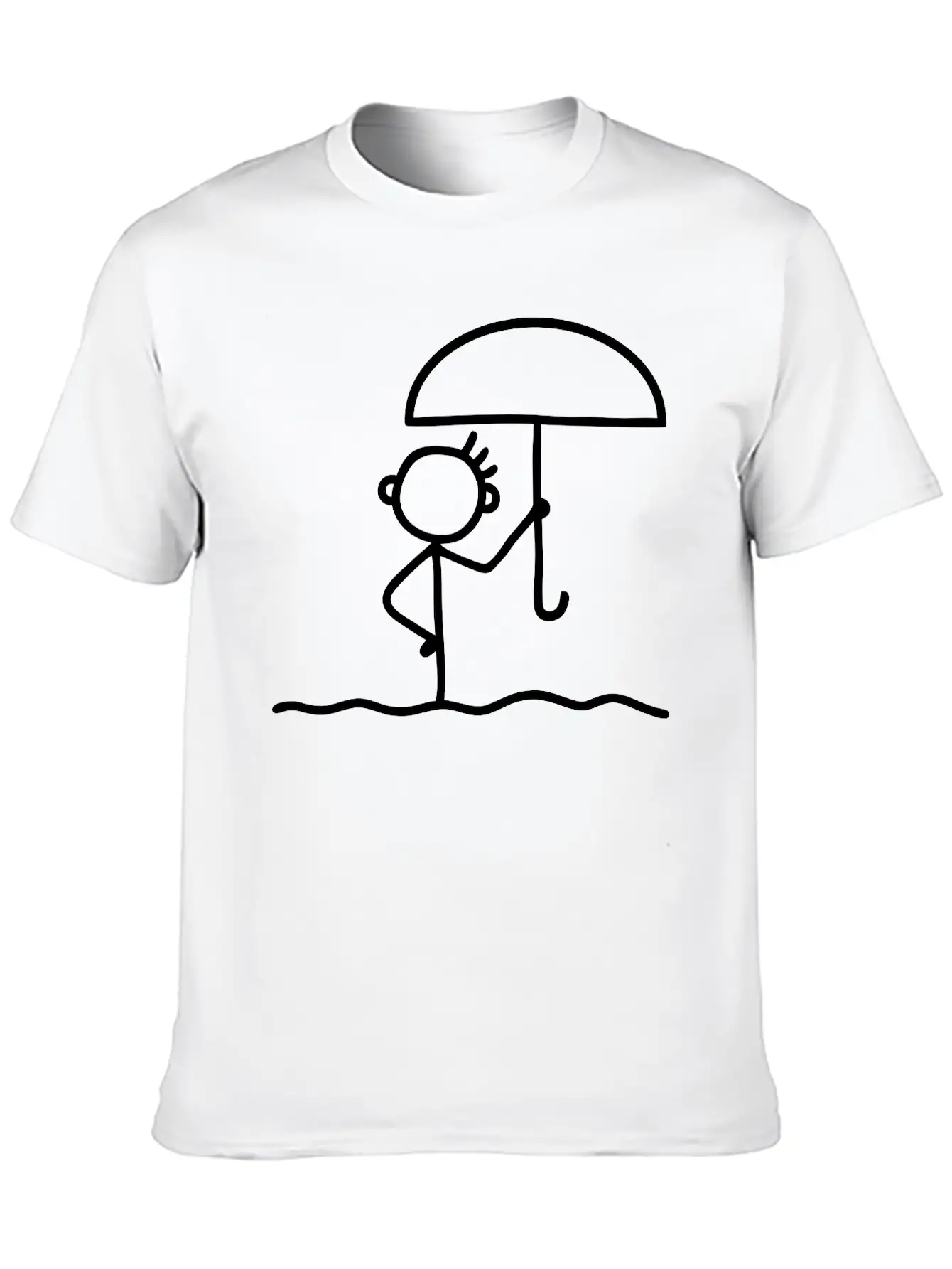 Stick Figure With Umbrella Essential Cotton Tee For Daily Outfits ¨C Unisex Style