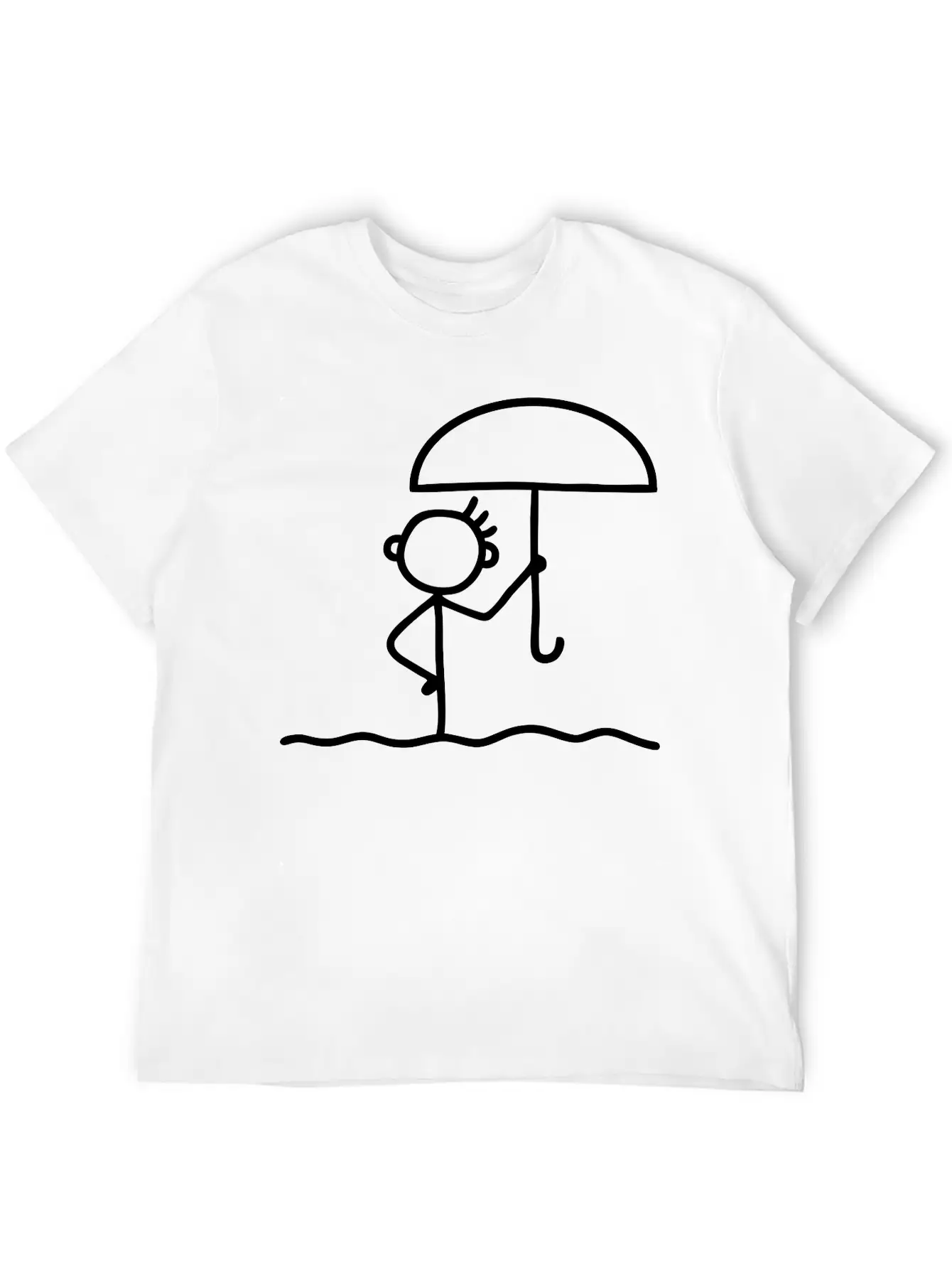 Stick Figure With Umbrella Essential Cotton Tee For Daily Outfits ¨C Unisex Style