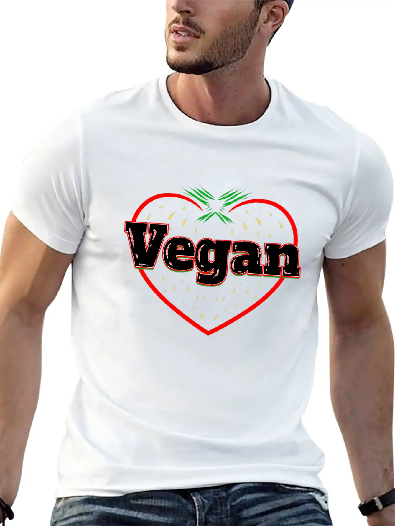 Strawberry Logo For Vegetarians - Go Vegan Essential Cotton Tee For Daily Outfits ¨C Unisex Style