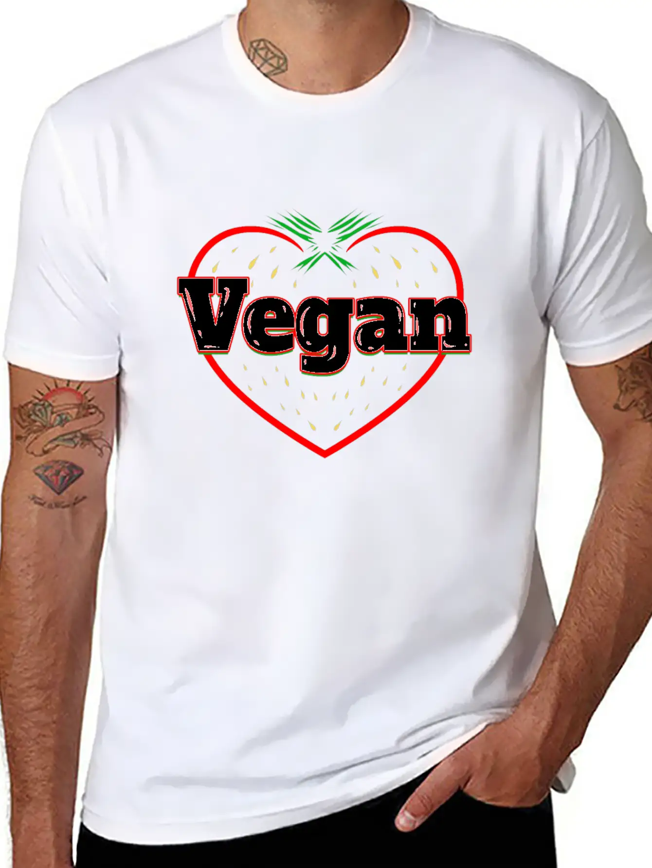Strawberry Logo For Vegetarians - Go Vegan Essential Cotton Tee For Daily Outfits ¨C Unisex Style