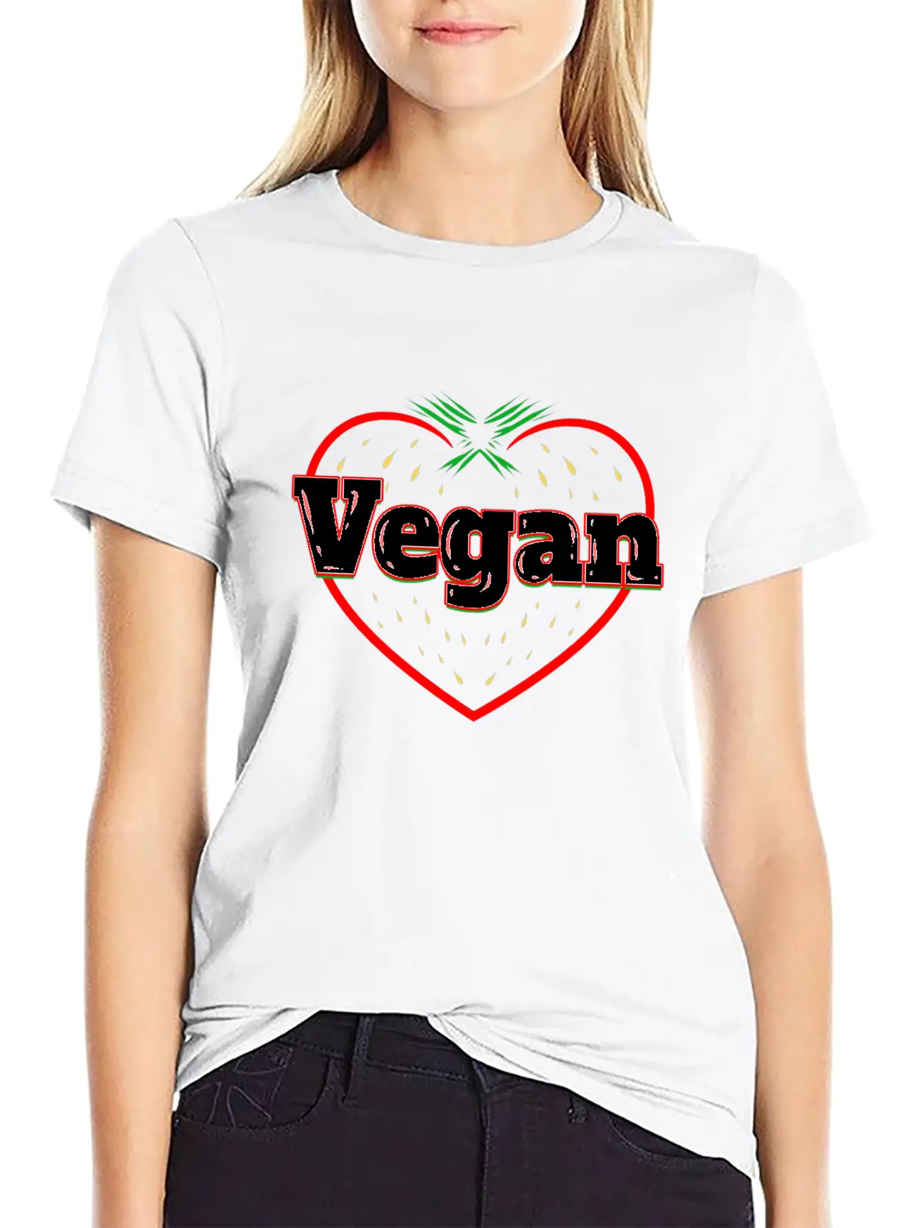 Strawberry Logo For Vegetarians - Go Vegan Essential Cotton Tee For Daily Outfits ¨C Unisex Style