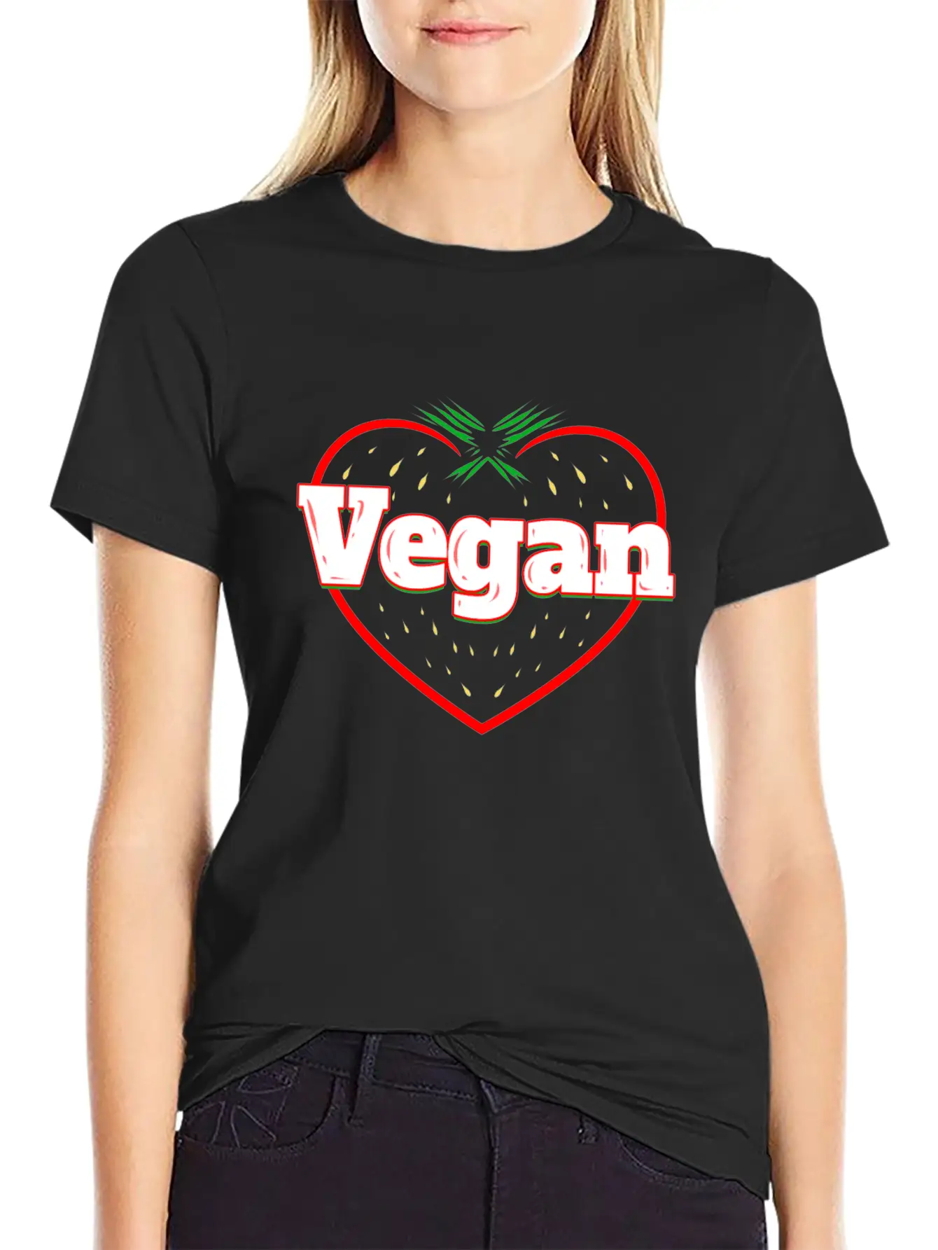 Strawberry Logo For Vegetarians - Go Vegan Essential Cotton Tee For Daily Outfits ¨C Unisex Style