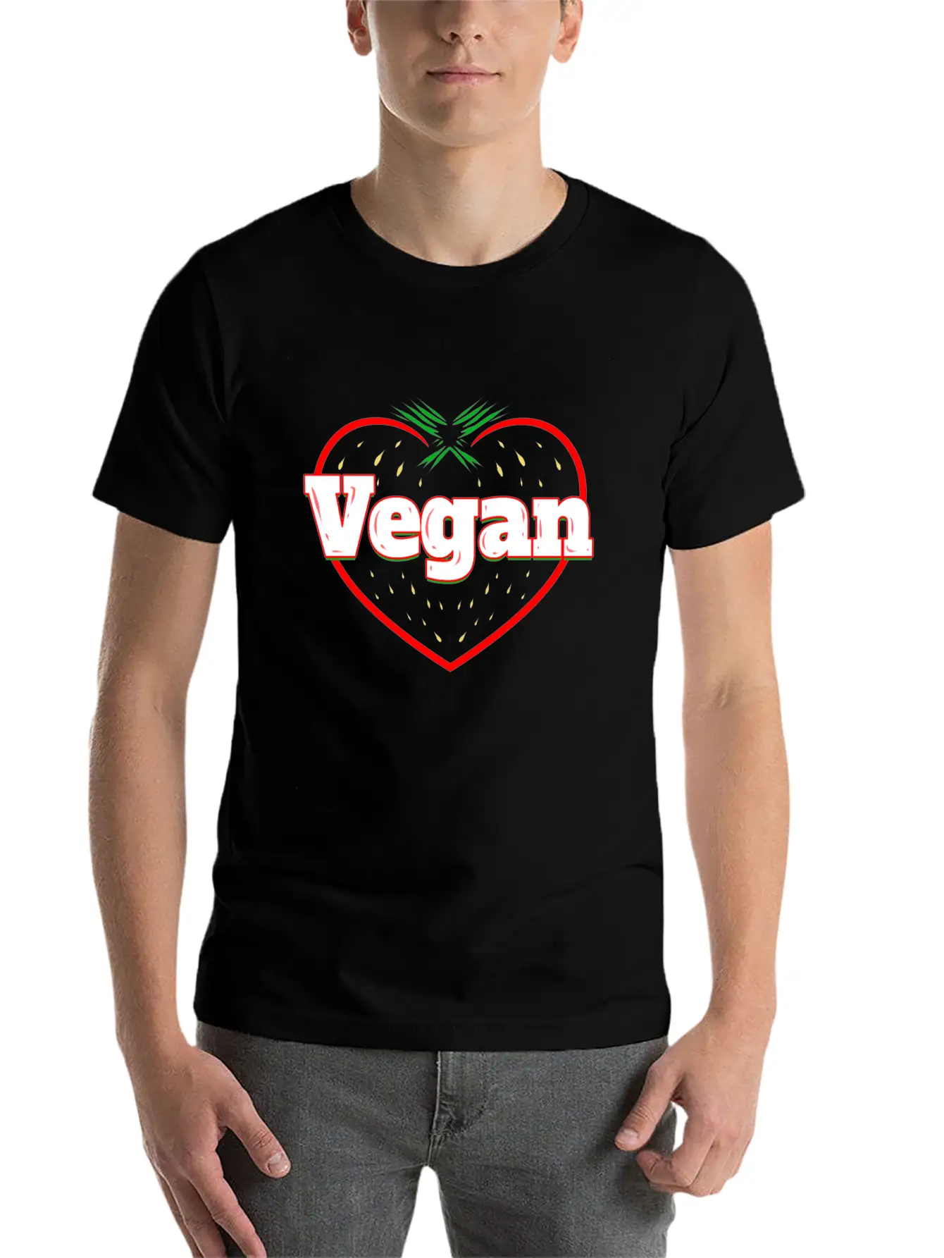 Strawberry Logo For Vegetarians - Go Vegan Essential Cotton Tee For Daily Outfits ¨C Unisex Style
