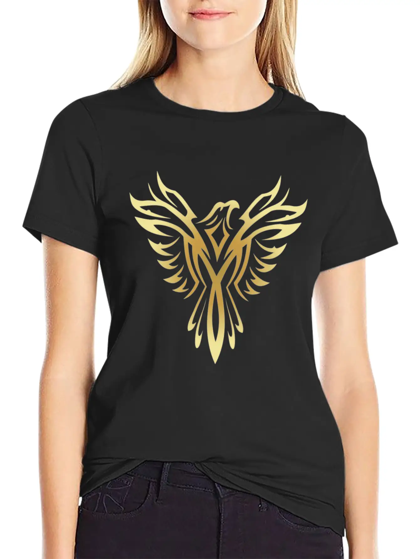 Stylish Gold Phoenix Mythical Bird Rising Born Unisex Casual T-Shirt ¨C Clean Design For Daily Comfort