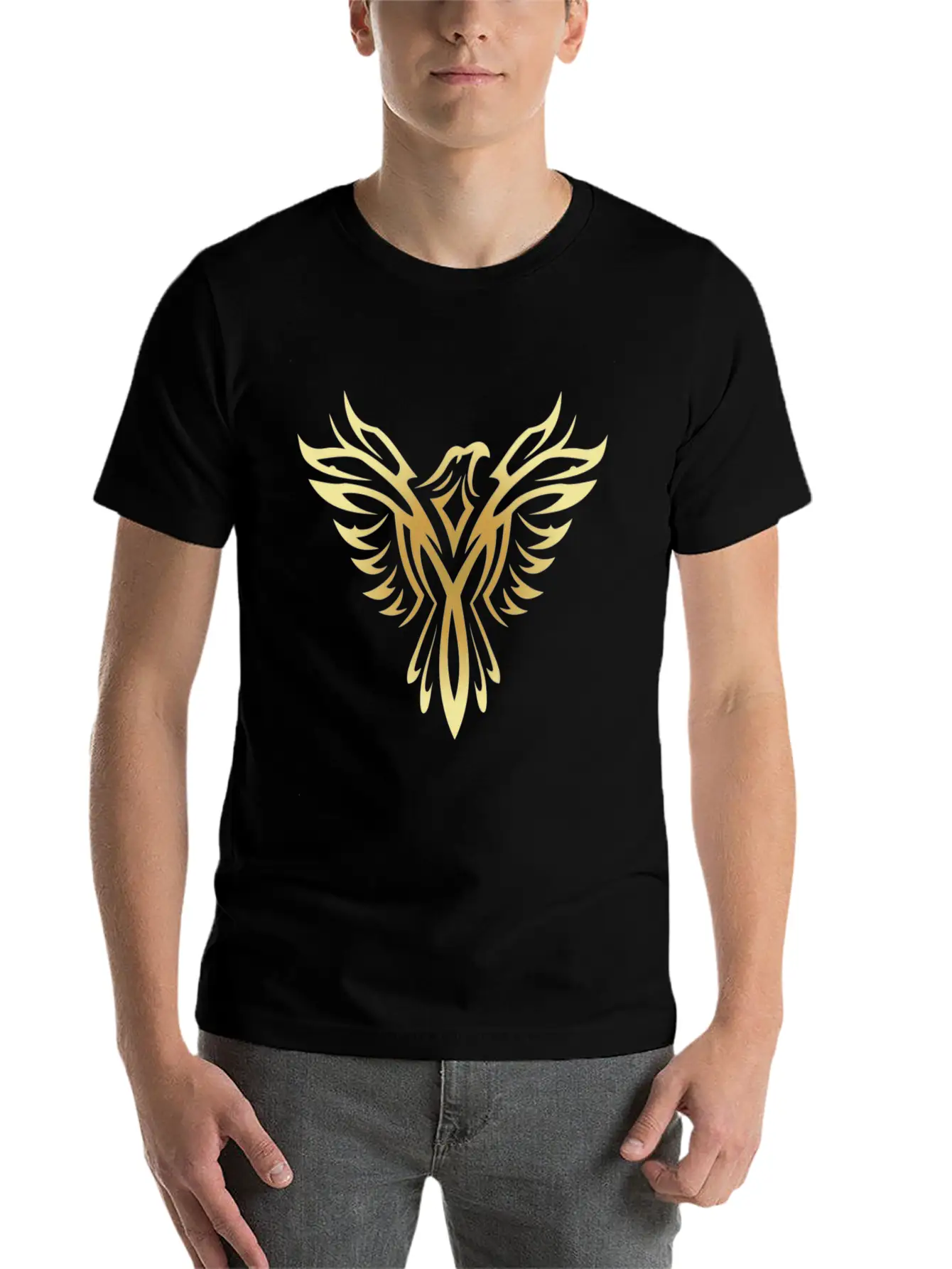 Stylish Gold Phoenix Mythical Bird Rising Born Unisex Casual T-Shirt ¨C Clean Design For Daily Comfort