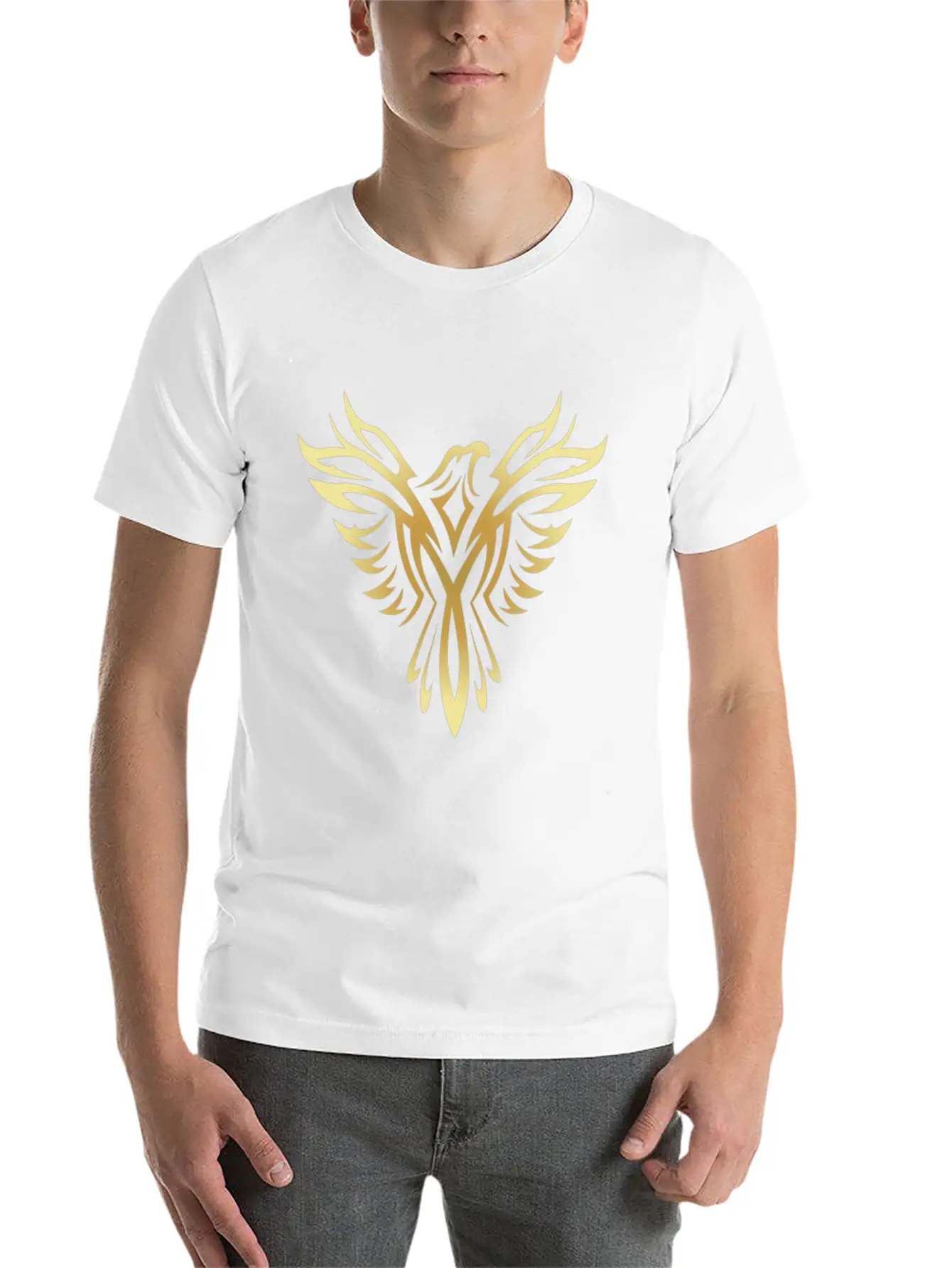 Stylish Gold Phoenix Mythical Bird Rising Born Unisex Casual T-Shirt ¨C Clean Design For Daily Comfort