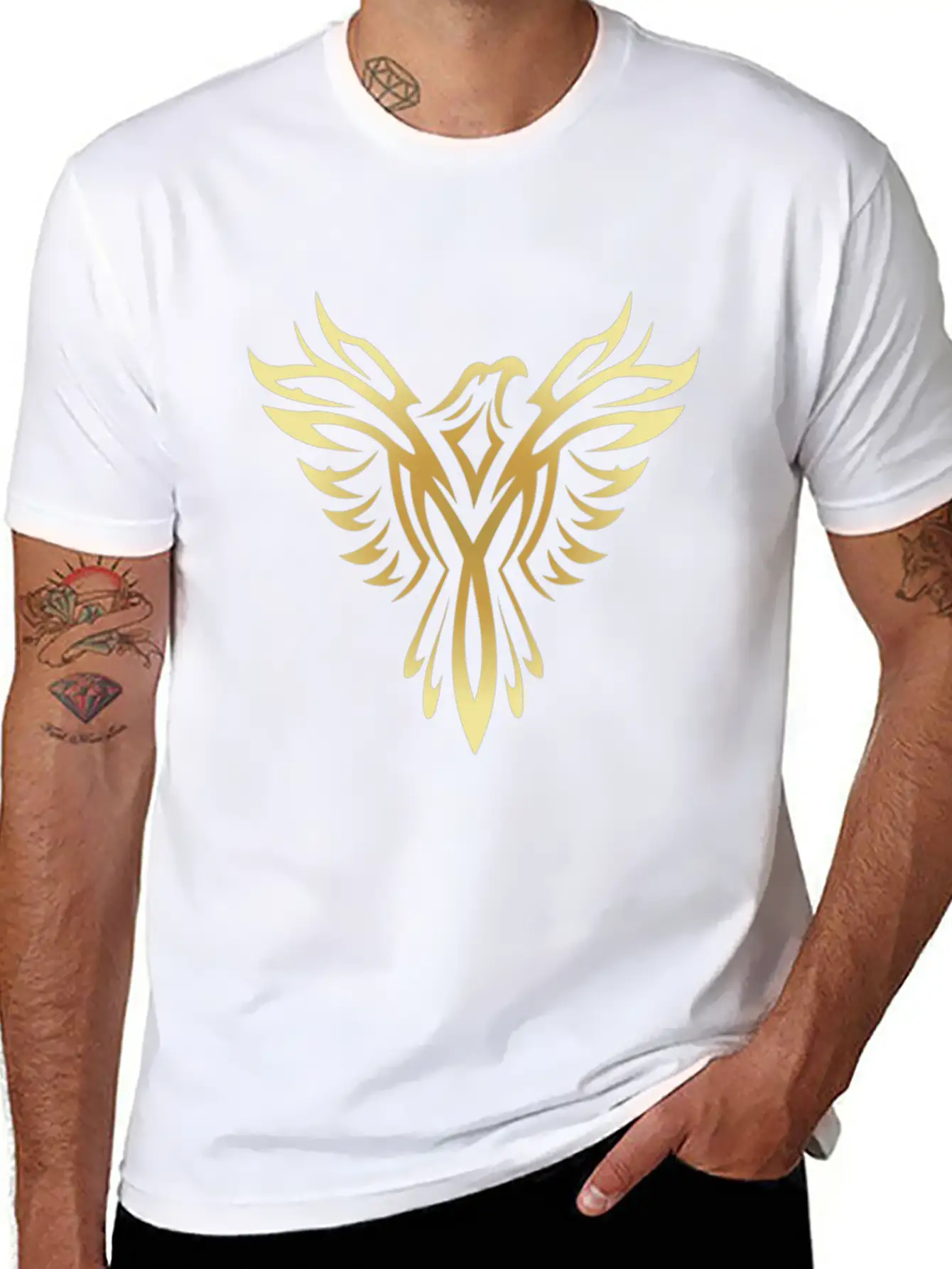 Stylish Gold Phoenix Mythical Bird Rising Born Unisex Casual T-Shirt ¨C Clean Design For Daily Comfort