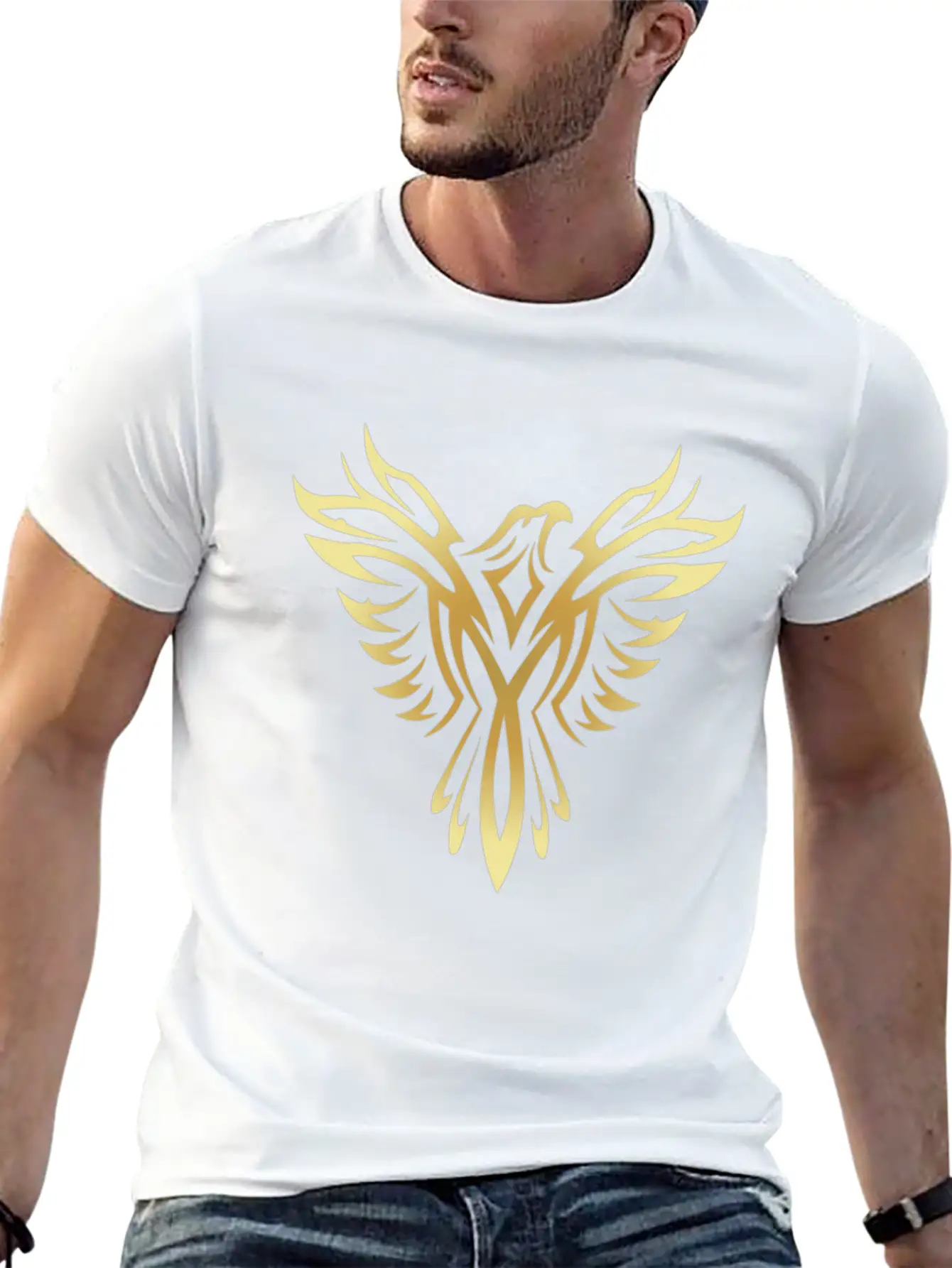 Stylish Gold Phoenix Mythical Bird Rising Born Unisex Casual T-Shirt ¨C Clean Design For Daily Comfort