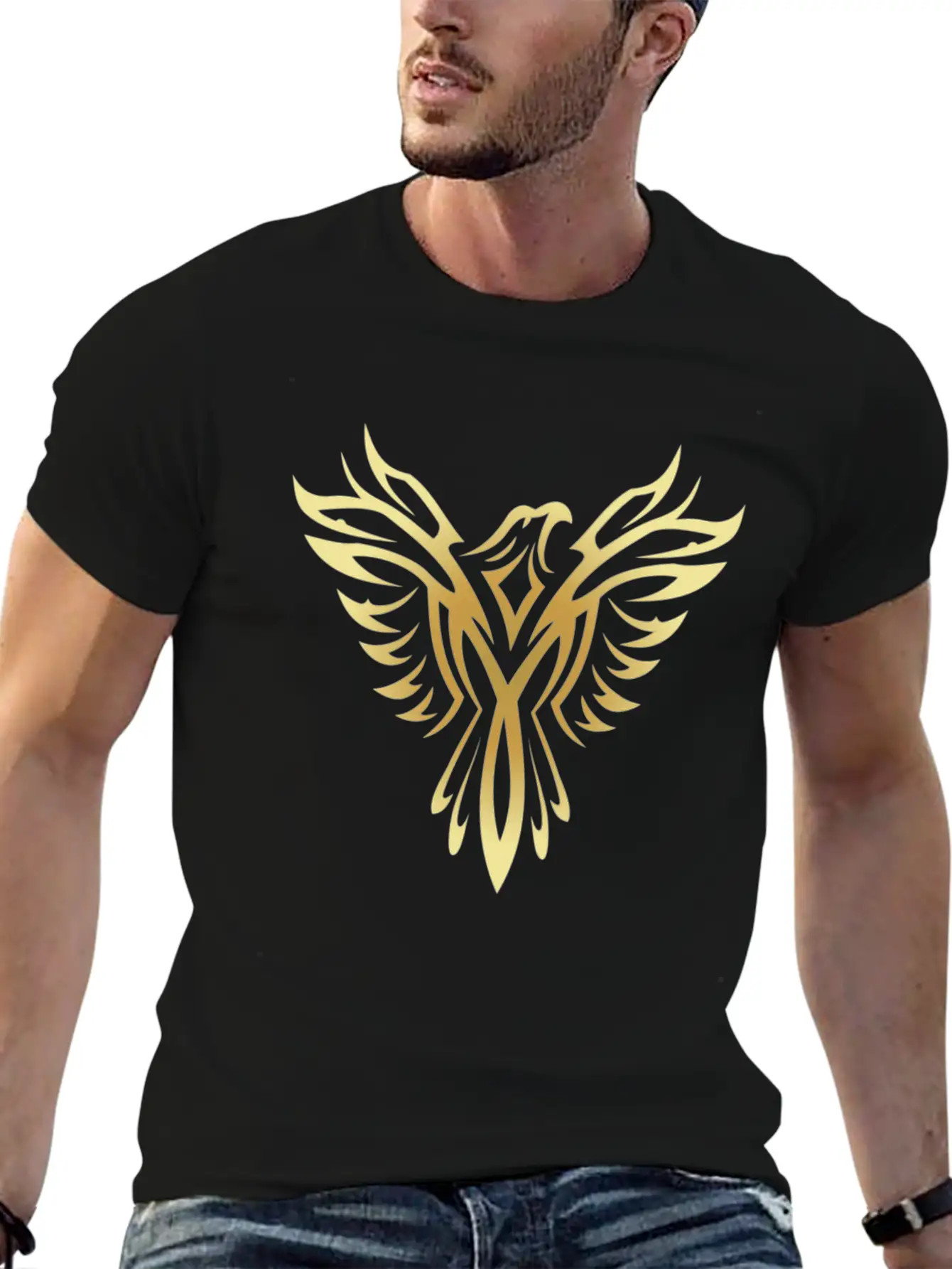 Stylish Gold Phoenix Mythical Bird Rising Born Unisex Casual T-Shirt ¨C Clean Design For Daily Comfort