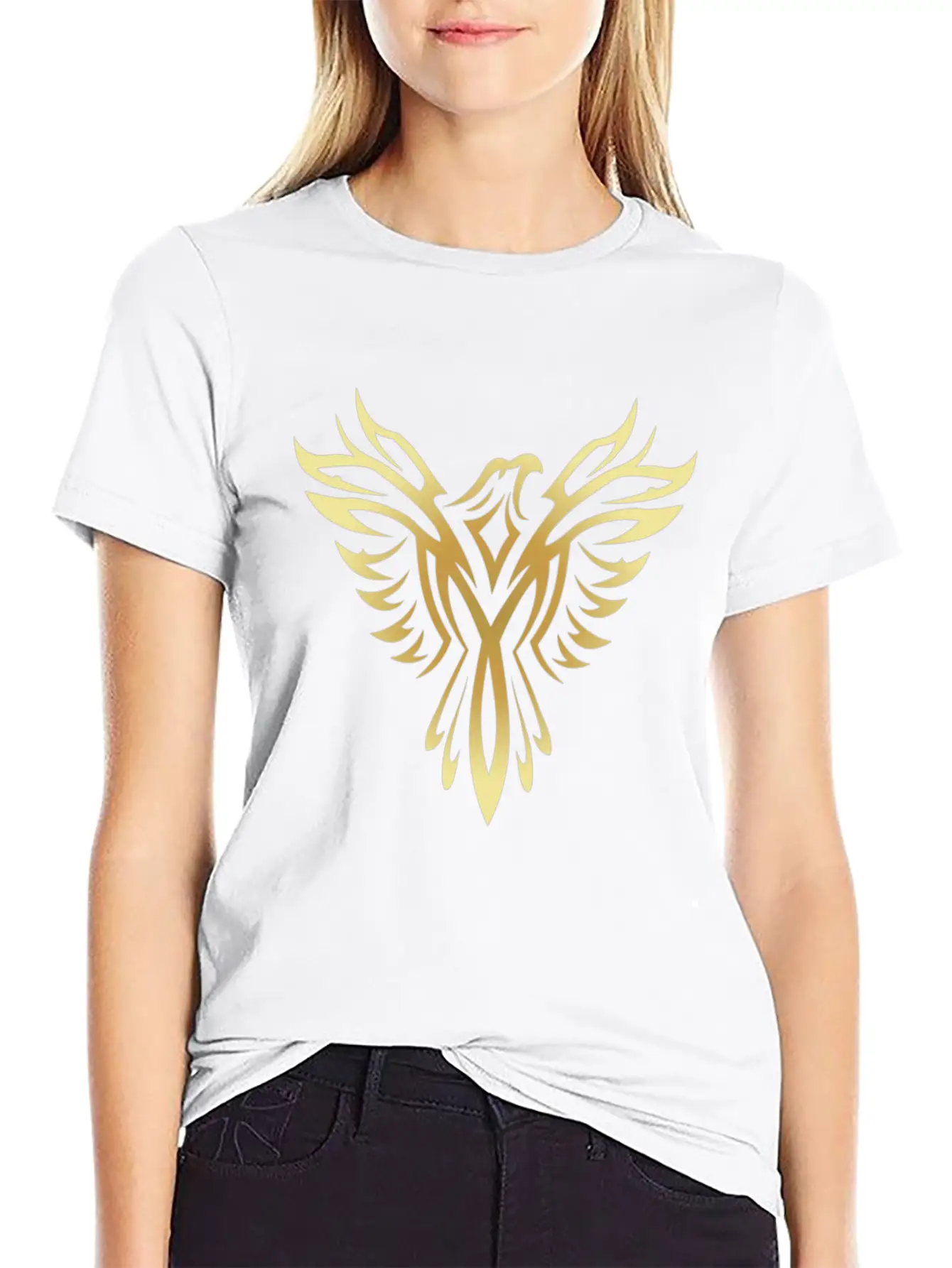 Stylish Gold Phoenix Mythical Bird Rising Born Unisex Casual T-Shirt ¨C Clean Design For Daily Comfort