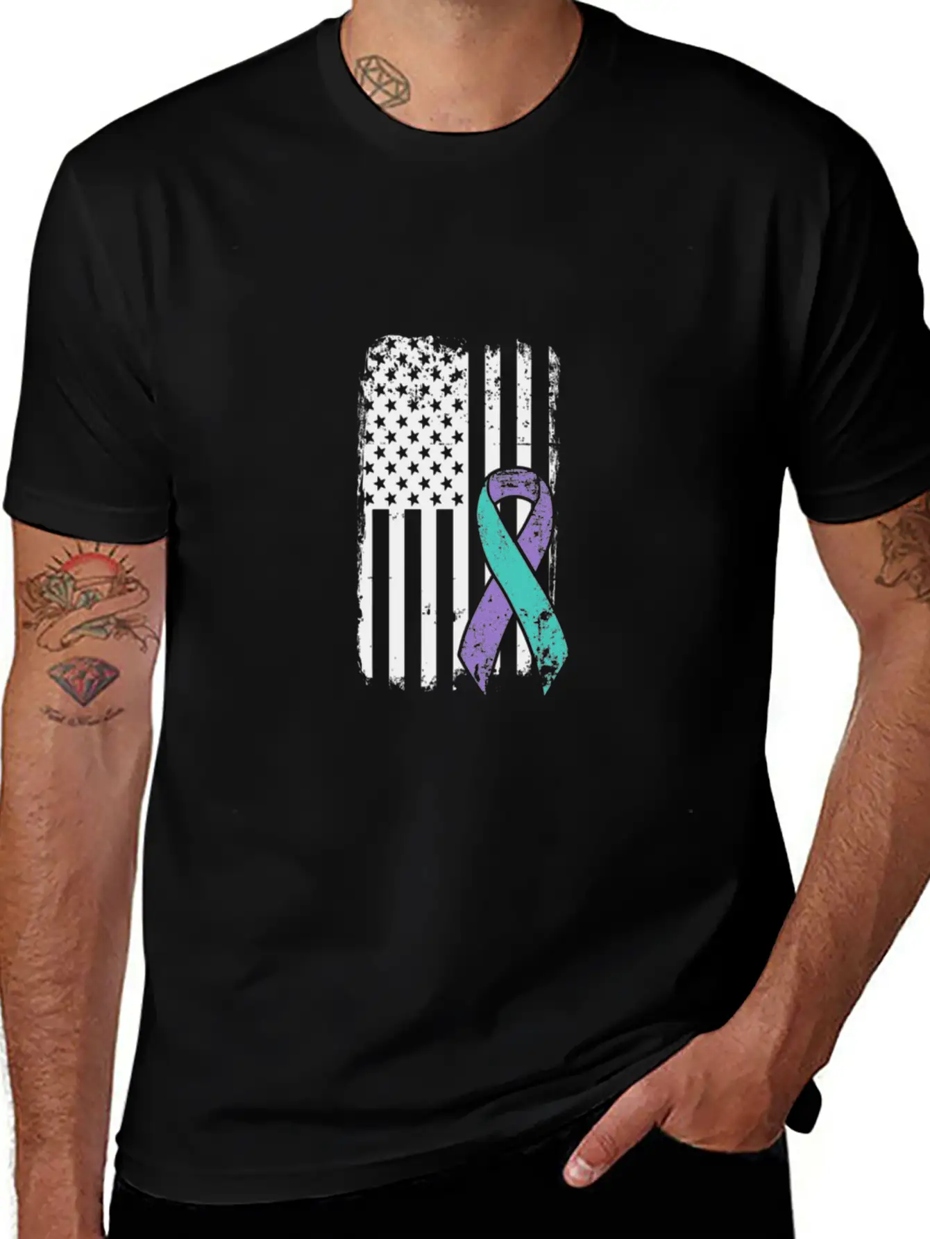 Suicide Prevention Awareness Ribbon - USA American Soft Cotton Short Sleeve Tee ¨C Unisex Wardrobe Staple