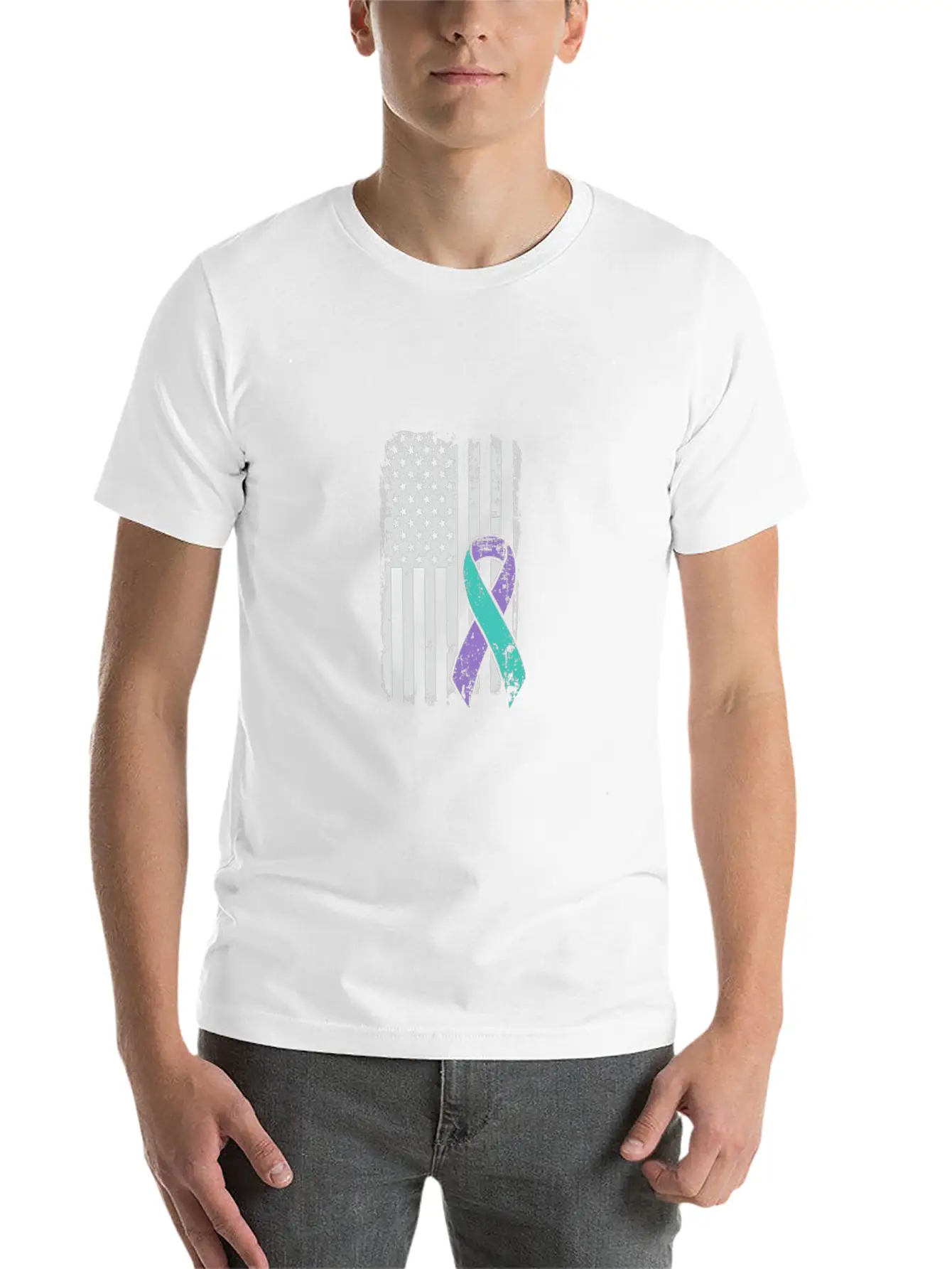 Suicide Prevention Awareness Ribbon - USA American Soft Cotton Short Sleeve Tee ¨C Unisex Wardrobe Staple