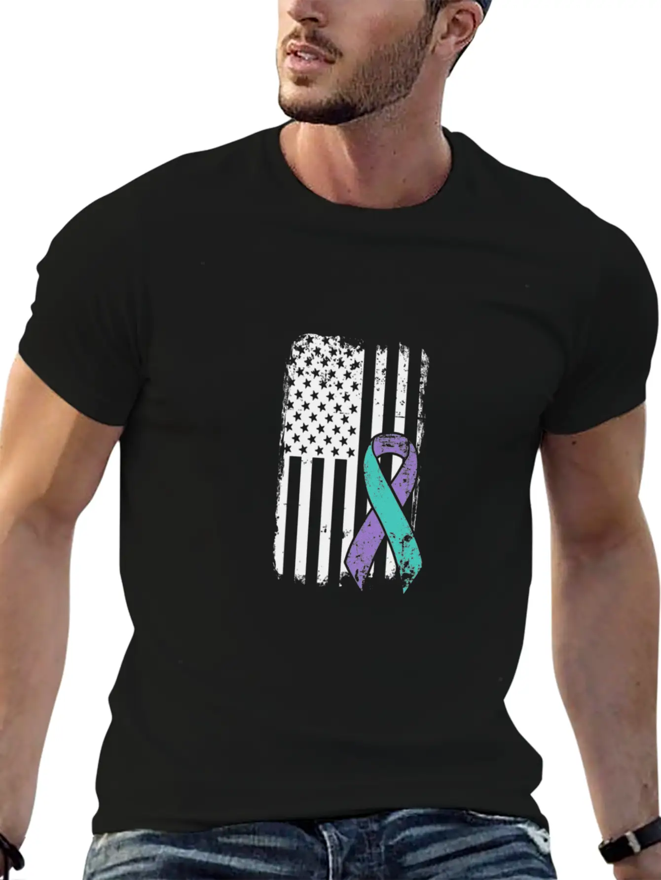 Suicide Prevention Awareness Ribbon - USA American Soft Cotton Short Sleeve Tee ¨C Unisex Wardrobe Staple